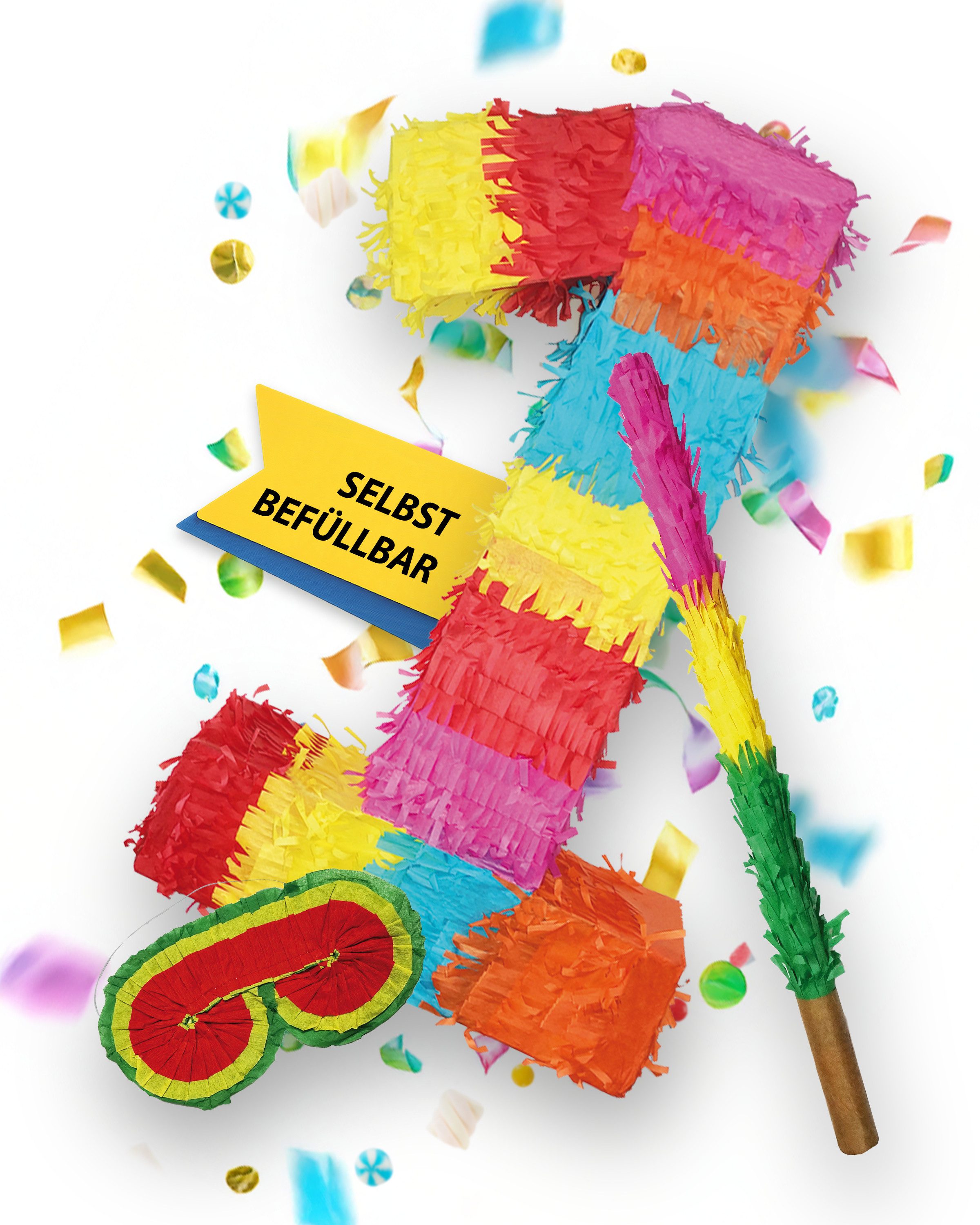 Party Factory Pinata Pinata 1 Stab und Maske Geburtstag, Dekoration, 50 x 35 x 8cm