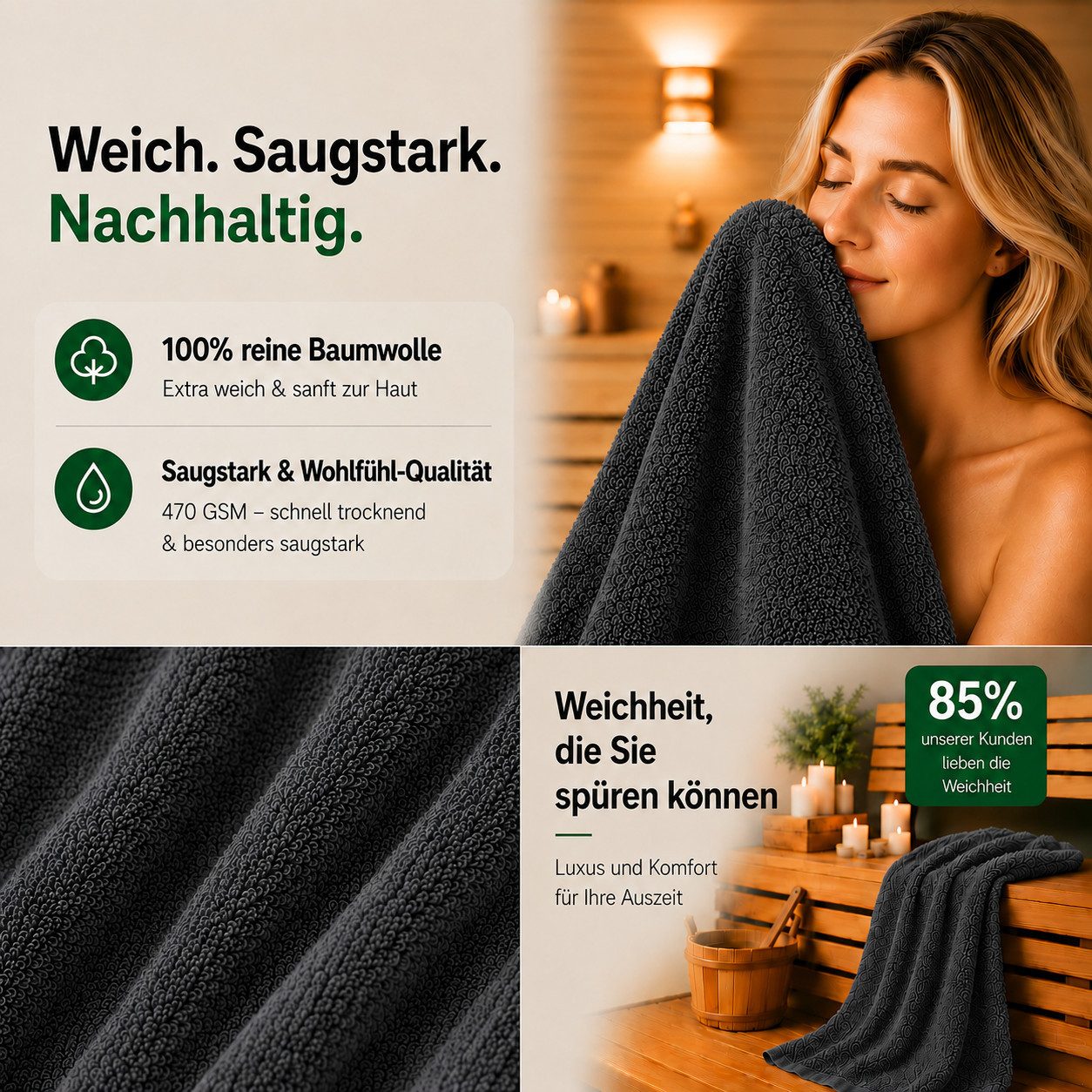 Komfortec Saunatuch 100x200 Extra Große XXL Premium Saunatuch, Unifarben (1-St), extra Große XXL, Schnelltrocknend, Frottee, Weich, Baumwolle – Bild 5 von 5