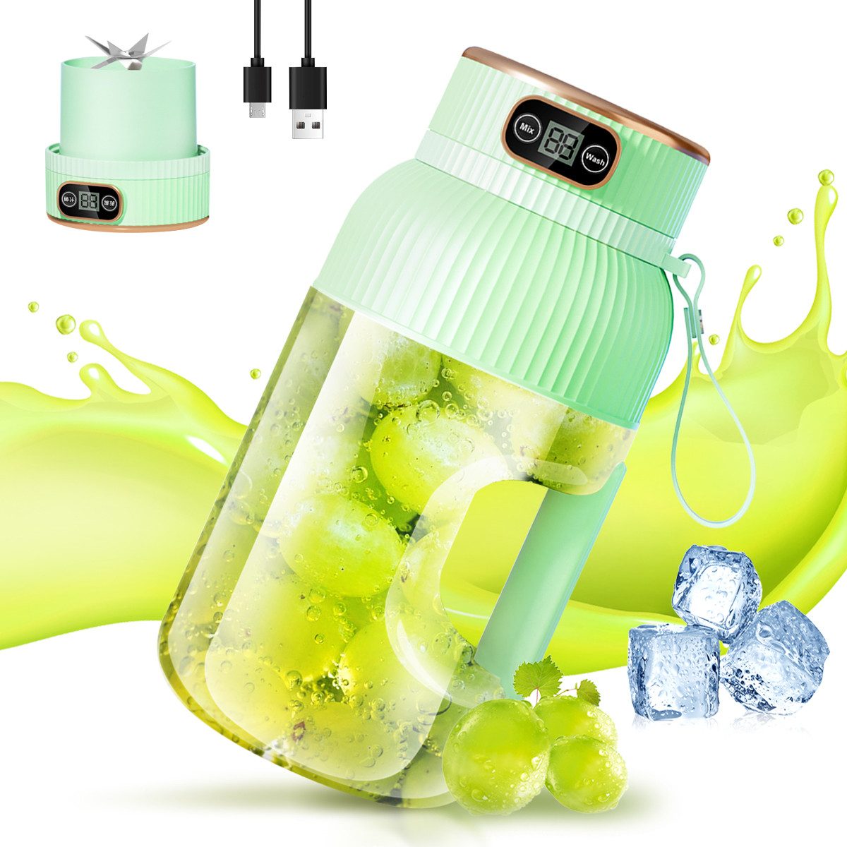 HT Ручные миксера Tragbarer Миксер, Smoothie Maker to go, Blender, 1200ml Becher, 78 W, Leistungsstarker Mini Standmixer, Kabellos & Wiederaufladbar