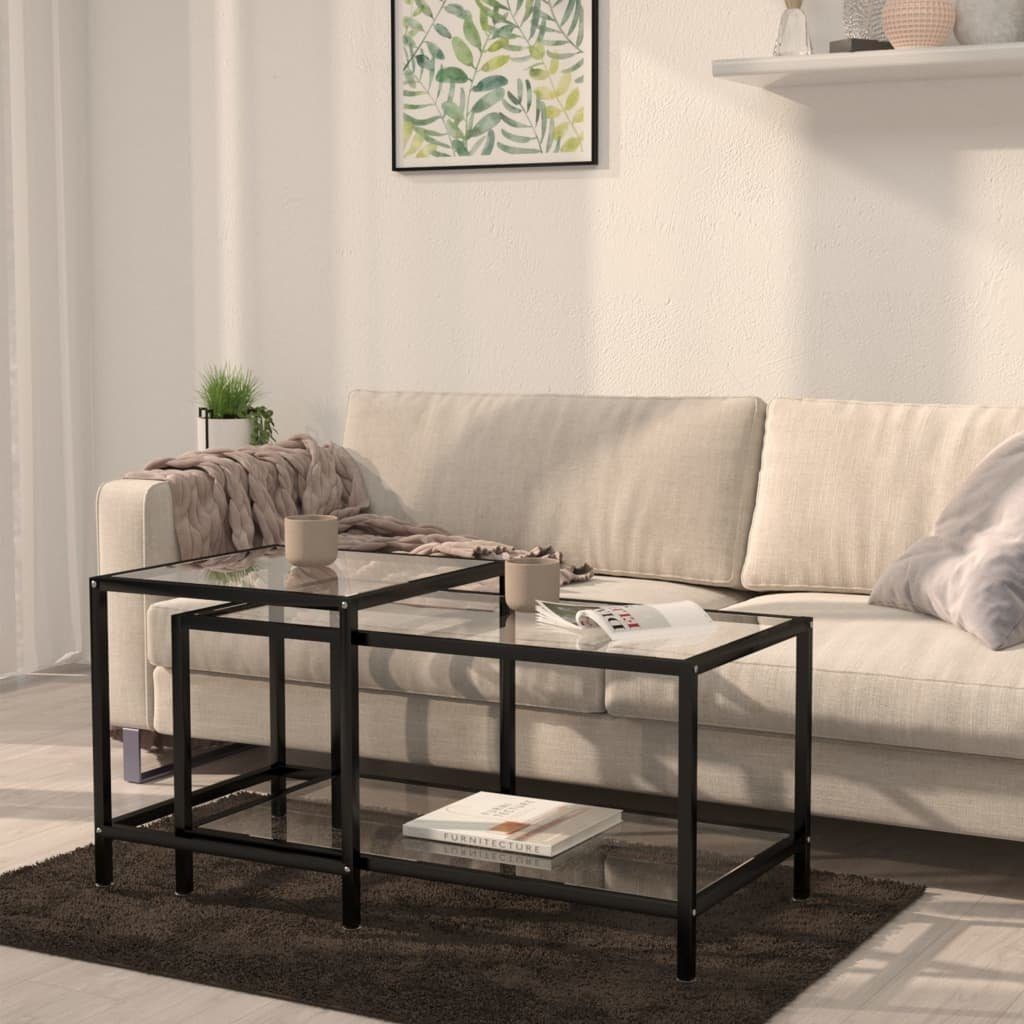 vidaXL Satztisch aus Hartglas, pulverbeschichteter Stahl in Transparent. (Set)