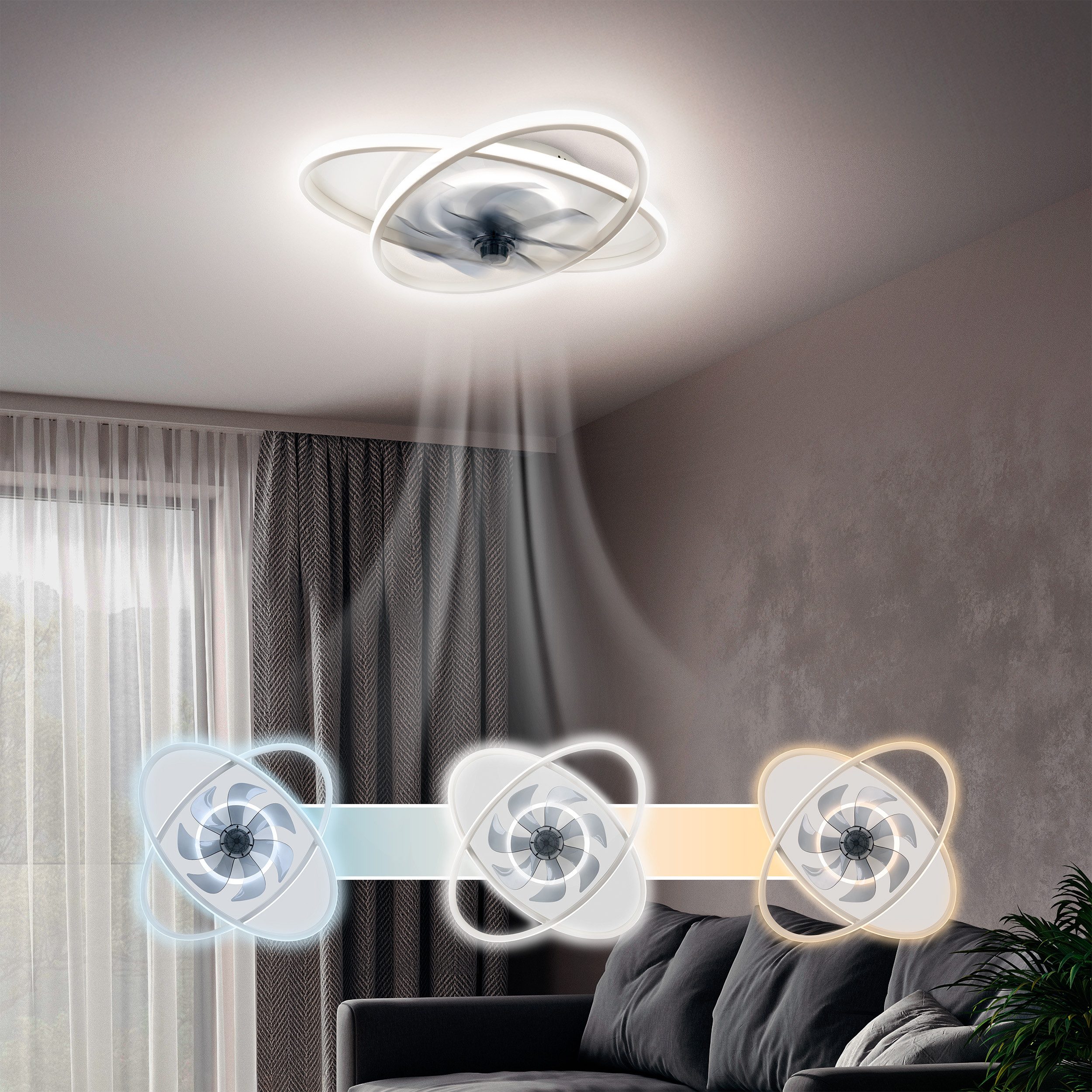 OTTO home LED Deckenleuchte Lunnee Deckenventilator, CCT - über Fernbedienung, Dimmfunktion, Fernbedienung, Infrarot inkl., Memoryfunktion, Nachtlichtfunktion, Ventilatorfunktion, mehrere Helligkeitsstufen, LED wechselbar, warmweiß - kaltweiß, Ventilator, Dimmbar per IR-Fernbedienung, CCT, Memory, Nachtlicht
