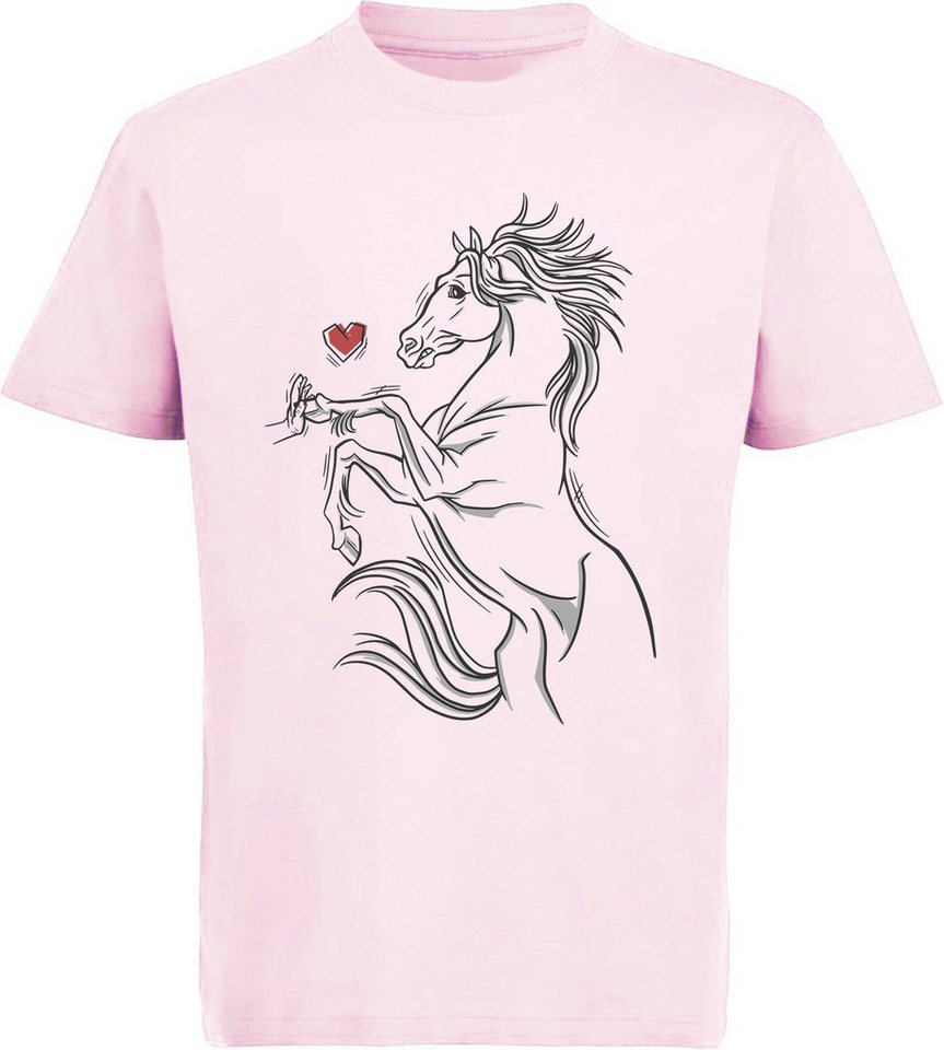 Pferd MyDesign24 i159 Hand das Mädchen berührt Aufdruck, Print-Shirt eine Baumwollshirt T-Shirt bedrucktes mit