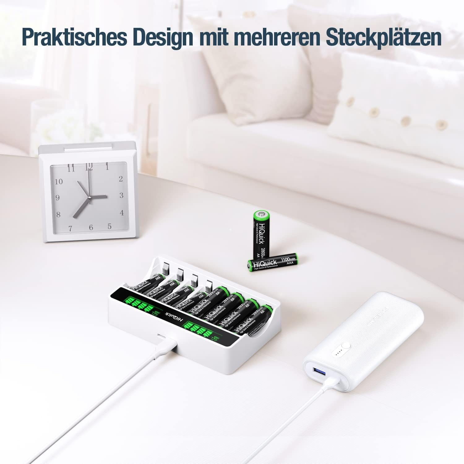 HiQuick Akku Ladegerät mit AA Akku 4 Stück und AAA Akku 4 Stück Batterie-Ladegerät