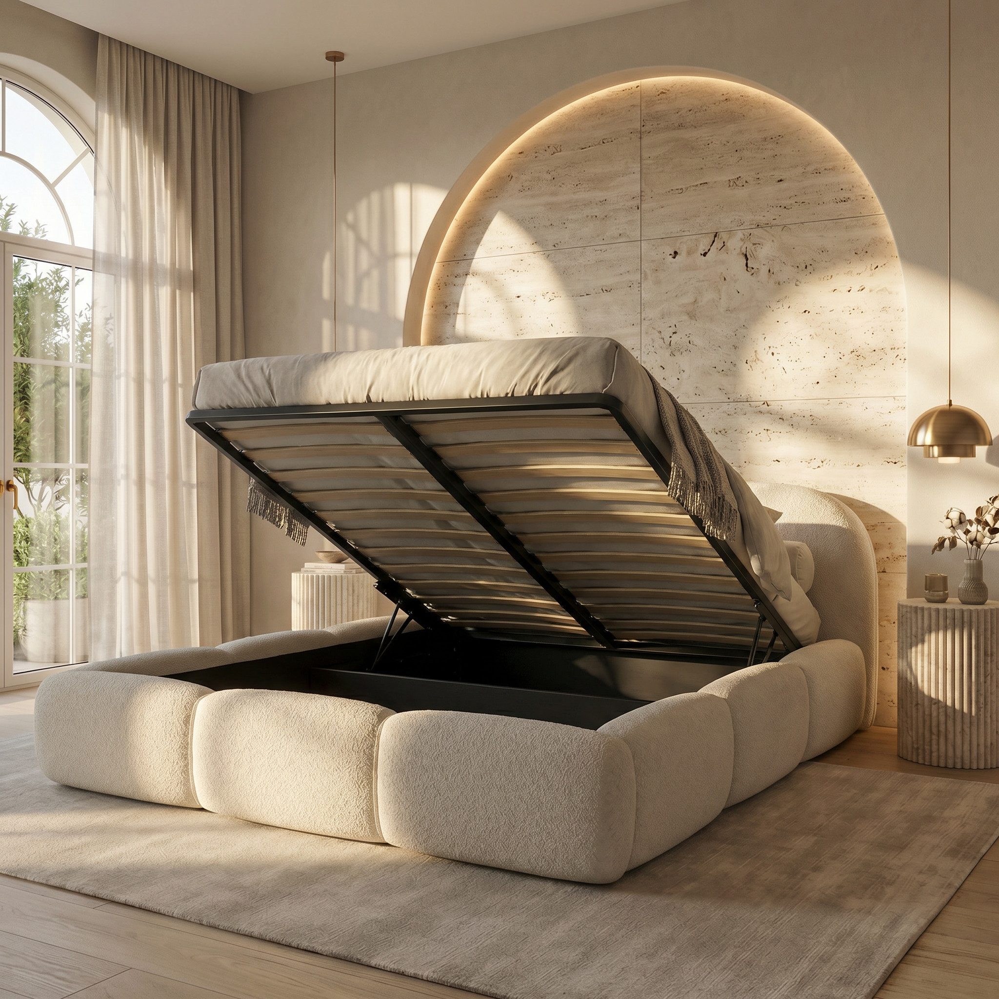 thematys Polsterbett mit Bettkasten, CLOUD 140x200 160x200 180x200 200x200cm (Kopfteil im Oversize-Look und Stauraum – weich, modern und pflegeleicht) – Bild 2 von 5