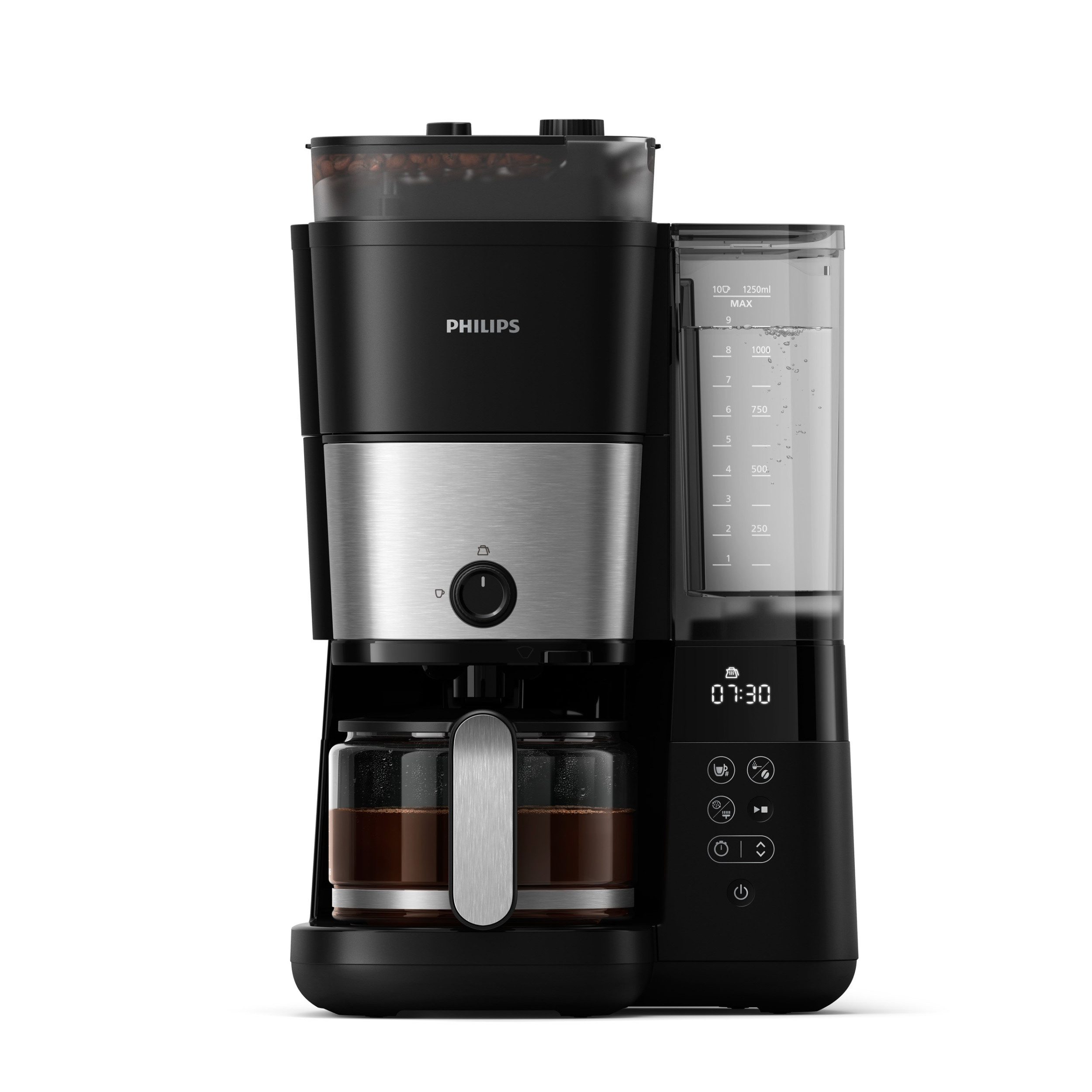 Philips Kaffeemaschine mit Mahlwerk HD7900/90 All-in-1 Brew mit abnehmbarem Duo-Kaffeebohnenbehälter, Permanentfilter 1x4, mit Intensitätseinstellung, Glaskanne, Timer, Permanentfilter inkl.