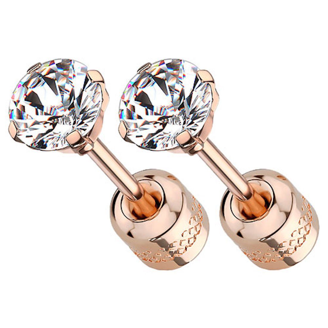 Taffstyle Paar Ohrstecker Ohrringe Edelstahl Stecker Ohrstecker Schraubverschluss Zirkonia Stein (Roségold), Geschenke für Frauen Freundin zum Geburtstag Weihnachten Valentinstag