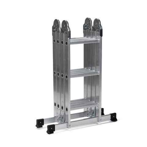 hjh OFFICE Trittleiter Klappleiter SOLID W3 Aluminium (1 St, 1-St), Mehrzweckleiter mit Stahlplattform