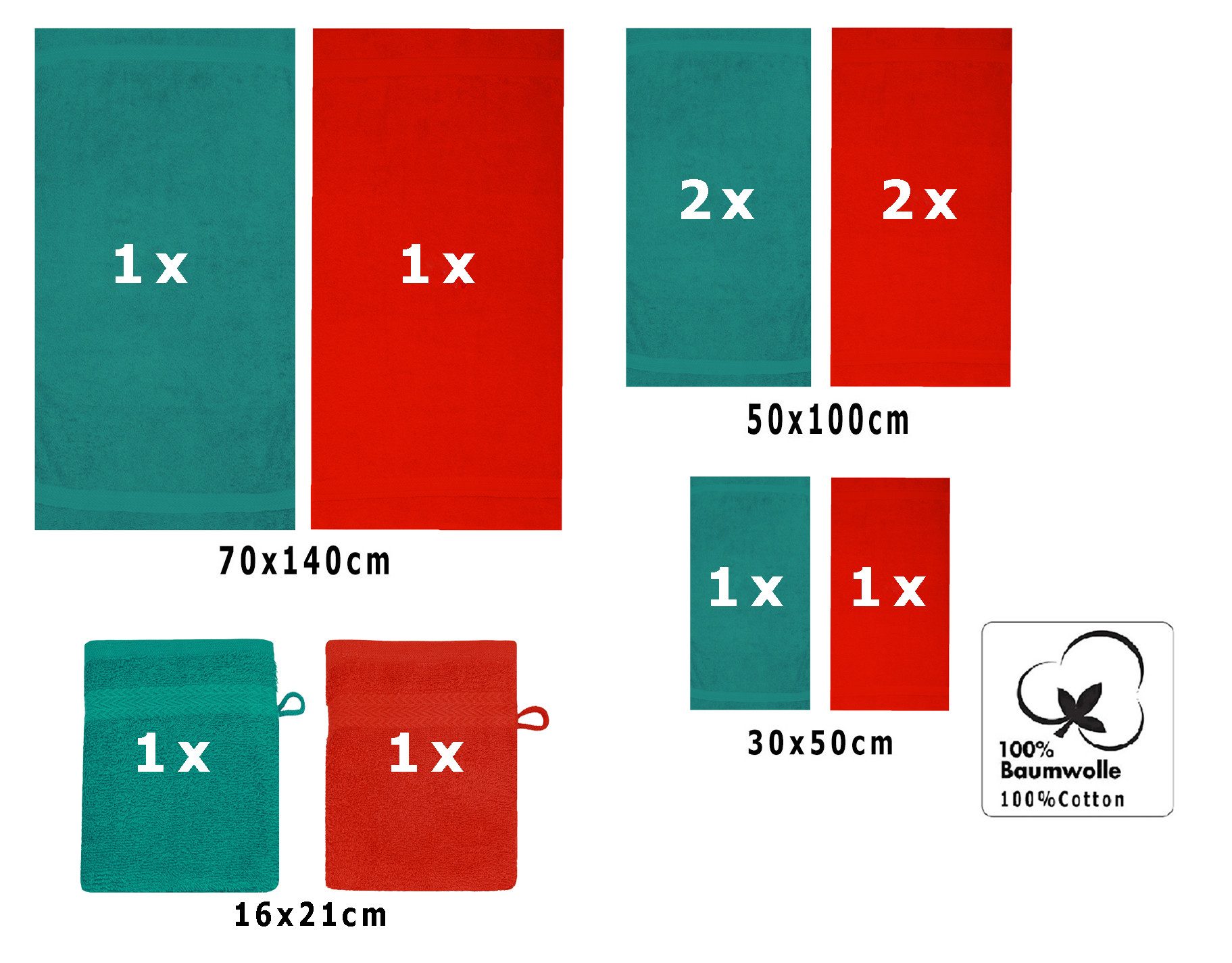 Betz Handtuch Set 10-TLG. Premium Farbe Smaragdgrün & Rot, 100% Baumwolle (Set)