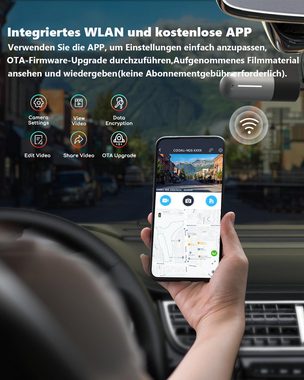 COOAU Dashcam Auto WiFi Vorne Autokamera mit GPS-Modul & Ultra Nachtsicht Dashcam (HD, WLAN (Wi-Fi), Volles 6G + 1iR-Objektiv,F 1,8-Objektiv,WDR & APP, G-Sensor, Schleifenaufzeichnung, Parkmonitor,Eingebautes WLAN)