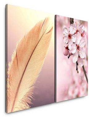 Sinus Art Leinwandbild 2 Bilder je 60x90cm Feder Kirschblüten Kirschzweig Frühling Leicht Makro Blüte