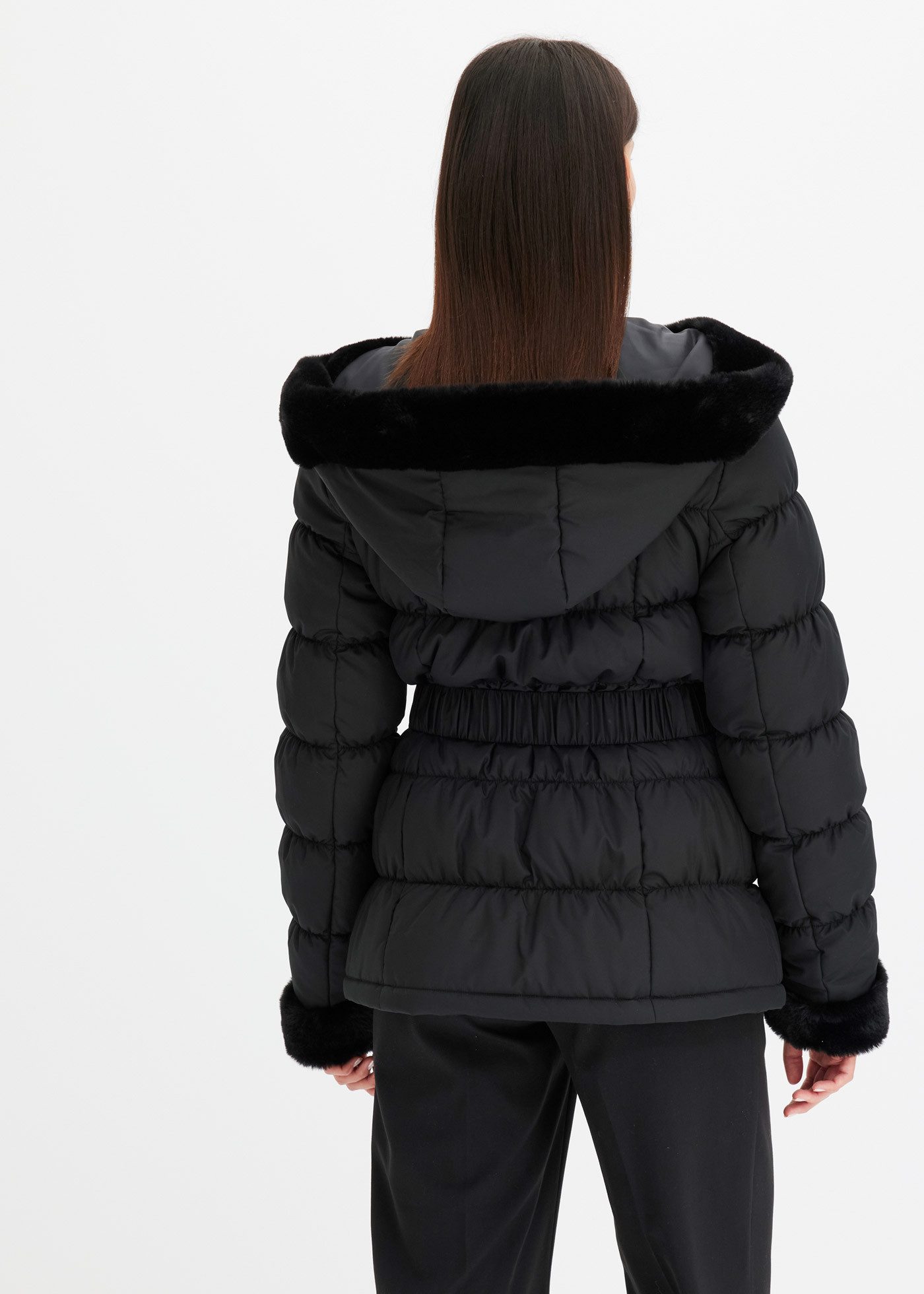 bonprix Steppjacke eleganter Look, mit Kapuze und Fellimitat, Winterjacke