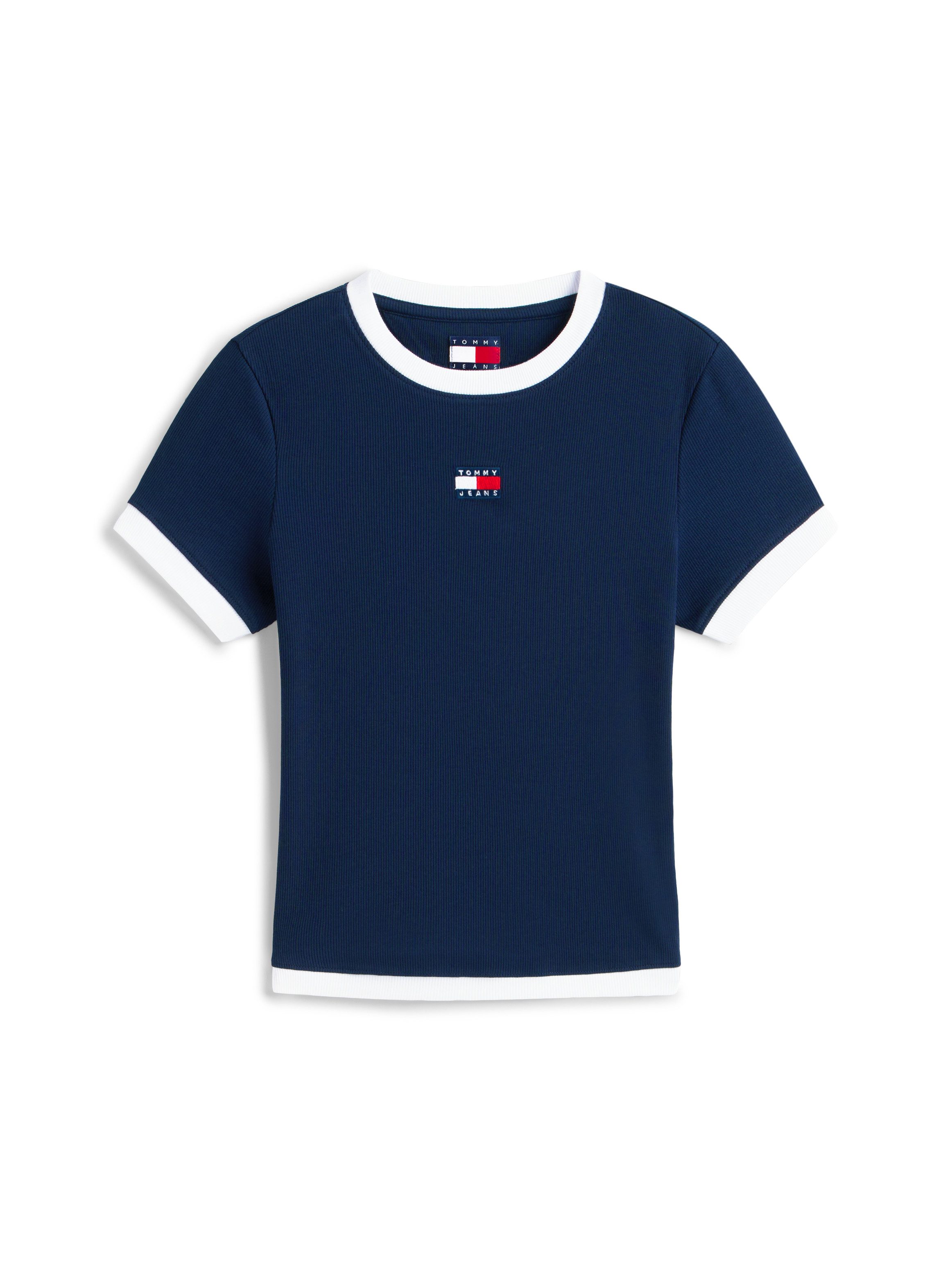 Tommy Jeans Kurzarmshirt TJW SLIM SH BADGE SS RIB EXT in gerippter Struktur