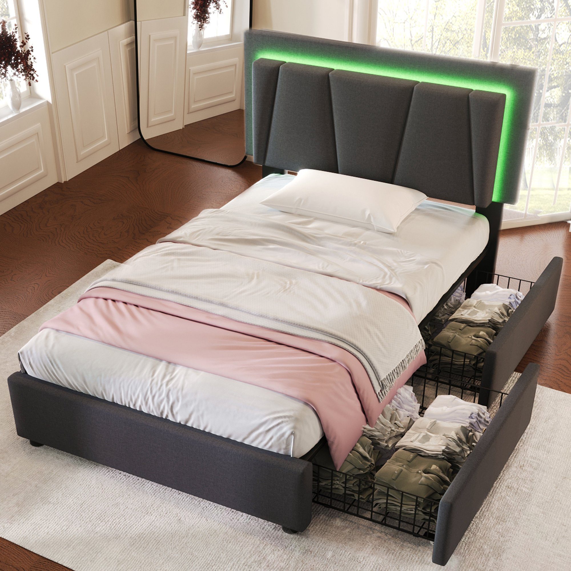 Flieks Polsterbett, LED-Beleuchtung Einzelbett 90x200cm mit günstig online kaufen