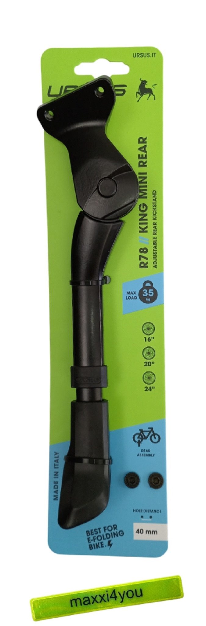 maxxi4you Fahrrad-Hinterbauständer Fahrrad Hinterbauständer Ursus King Mini 40mm Platte inkl. Reflexband
