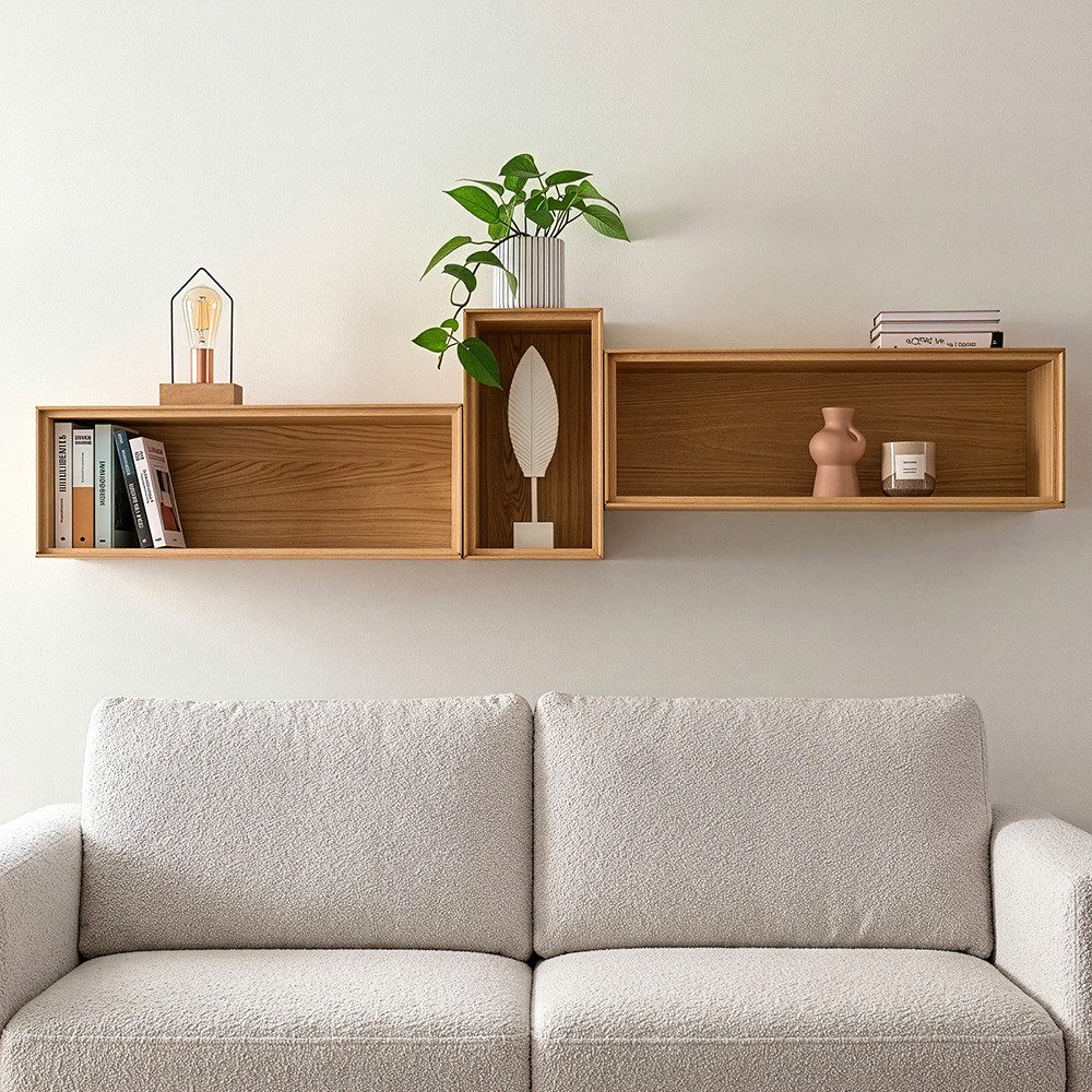 Lomadox Regal WYNDHAM-69, Anbauwand, Wildeiche massiv geölt, 3 Wandregale