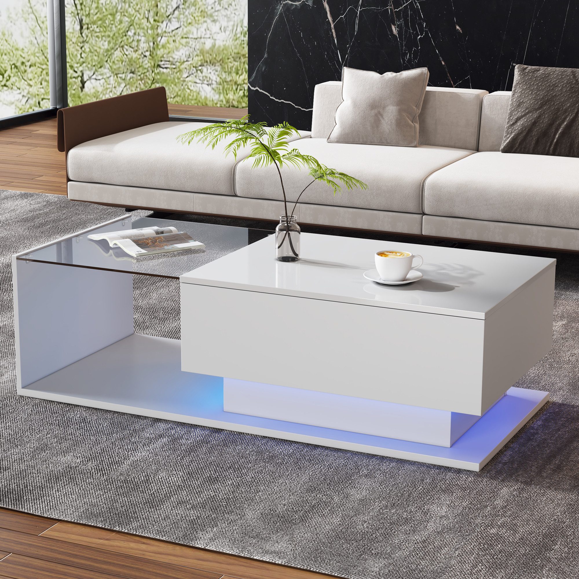 OKWISH Couchtisch mit LED-Beleuchtung (mit 1 günstig online kaufen
