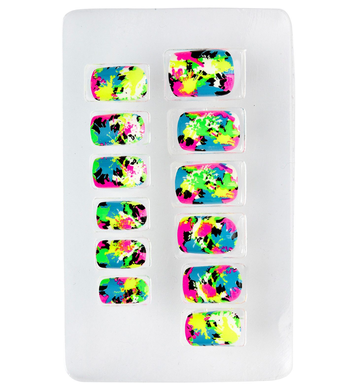 Widmann S.r.l. Kunstfingernägel Set von 12 selbstklebenden Fingernägeln, Neon Mul