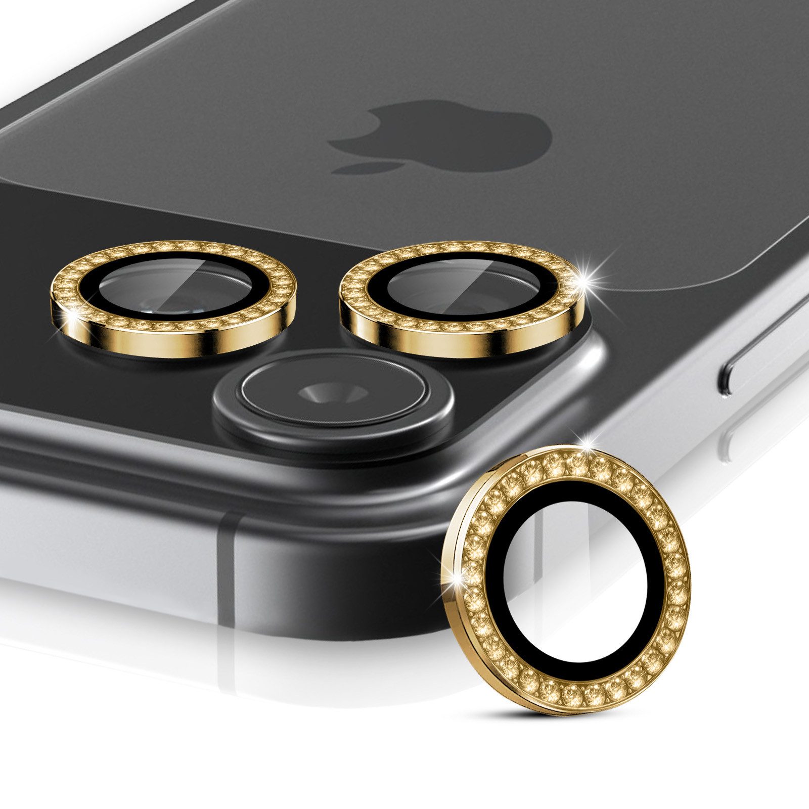 Tec-Expert Kameraschutzglas 9H Kameraglas Set Gold mit Schmuckstein für Apple iPhone 17 Pro Max für Apple iPhone 17 Pro Max, Linsenschutzglas Set, 1 Stück, Kameraschutz, Schutzglas, Linsenschutz, kratz- & stoßfest