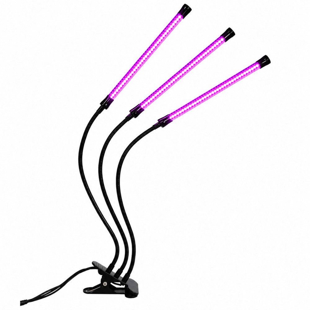 LEAN TOYS Pflanzenlampe Pflanzenleuchte Wachstumslicht Klemmleuchte, dimmbar, Timerfunktion, schwenkbar, LED, blau, rot, 3 Schwanenhals-Module, Timer, 9 Dimmstufen, Klemme