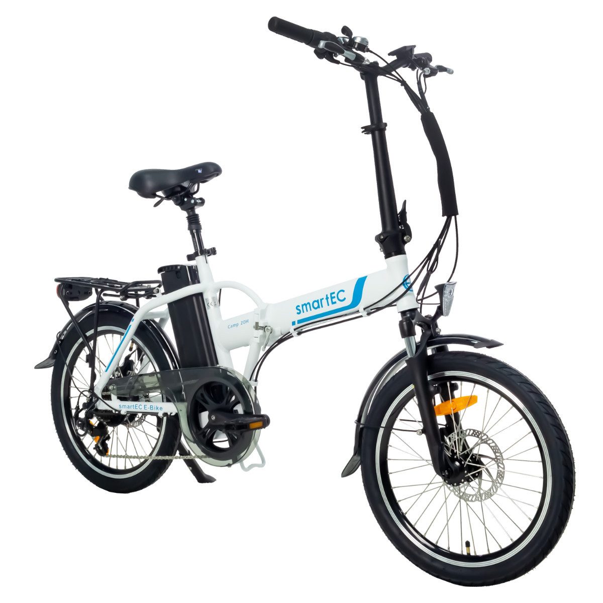smartEC E-Bike Klapprad E-Klapprad Camp-20H E-Bike 20 Zoll Weiß, 7 Gang Shimano Tourney Schaltwerk, Kettenschaltung, Hinterrad-Nabenmotor, 562.00 Wh, (1 Paket, 6 tlg., Akku mit Ladegerät), Damen/Herren Unterstützung 25 km/h Anfahrhilfe Scheibenbremse StVZO