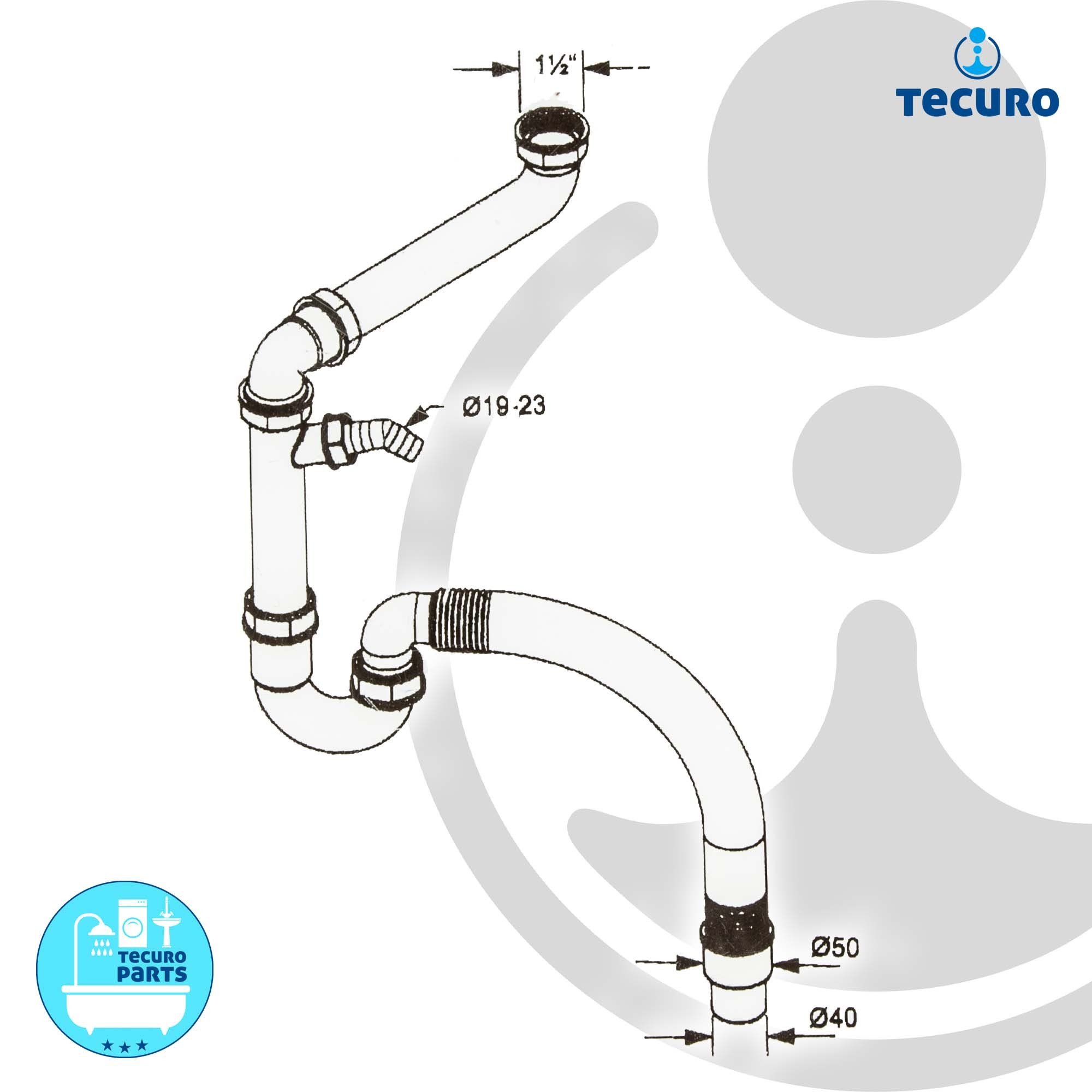tecuro Siphon Raumspar - Spülen Siphon Geruchsverschluss flexibel Ablaufschlauch