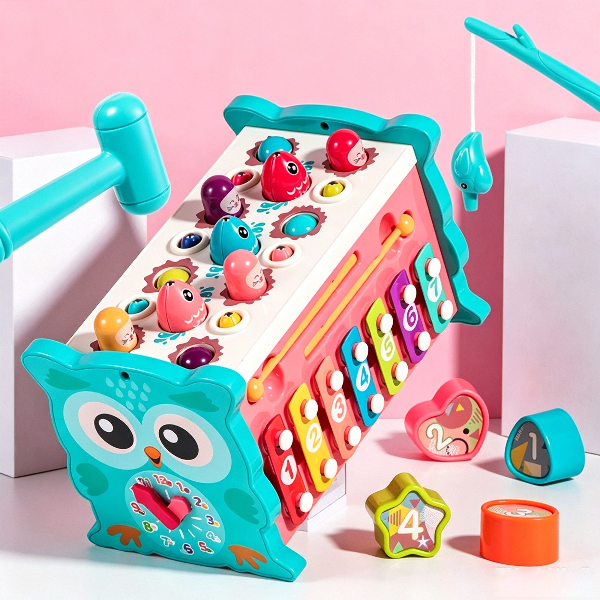 Luckice Lernspielzeug Hammerspiel Holzspielzeug Montessori Motorikspielzeug ab 1 Jahr (Set, 1-St., Hochwertiges Naturholz Ungiftige Farben, BPA-frei Robuste Konstruktion), Fördert Kreativität & Konzentration Für Mädchen & Jungen geeignet