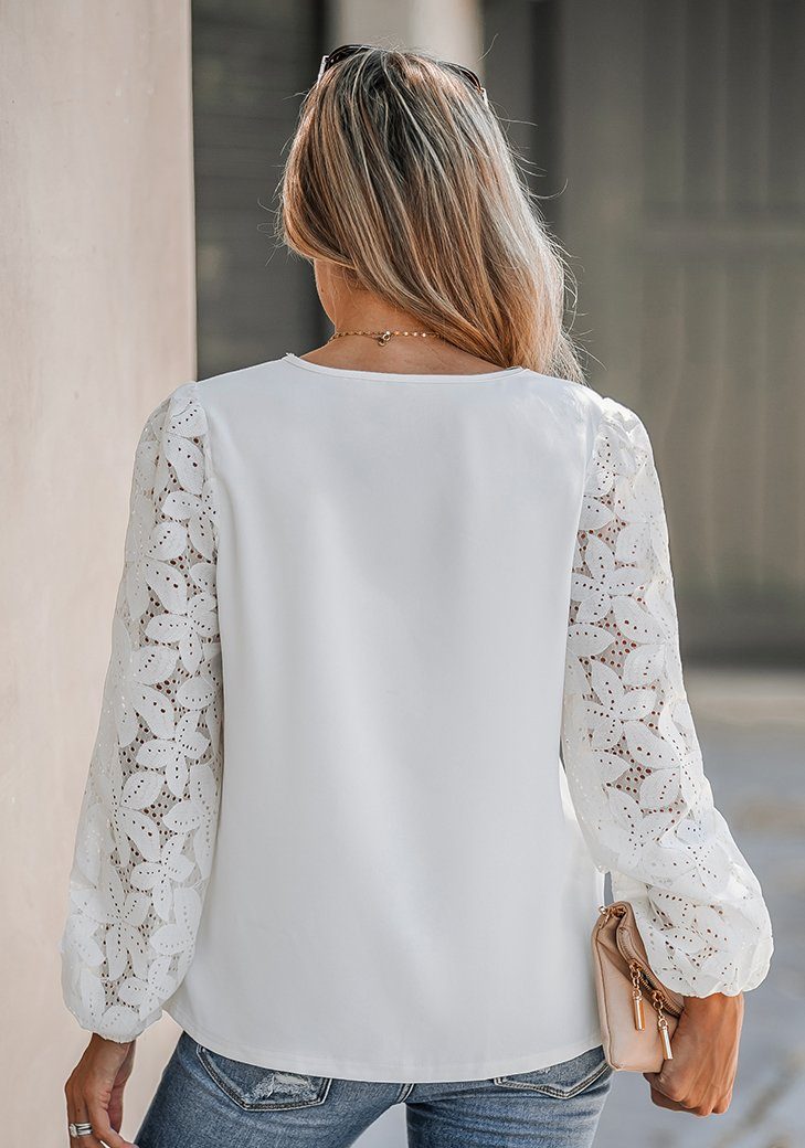 Cupshe Spitzenbluse Bluse mit Spitze und Wellenschliff Kontrastierende florale Spitze