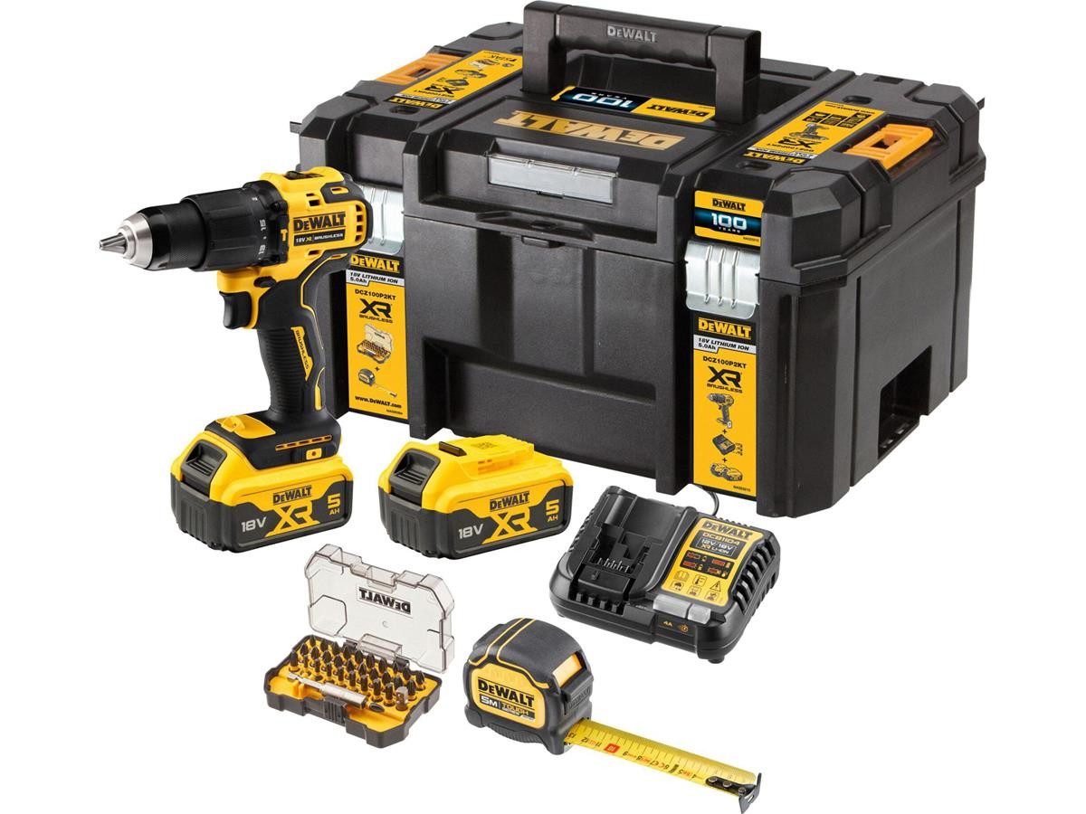 DeWalt Akku-Schlagbohrschrauber DCD709, 18 V, max. 1650 U/min, (Set), inkl. 2x 5,0 Ah Akku, Systemschnellladegerät
