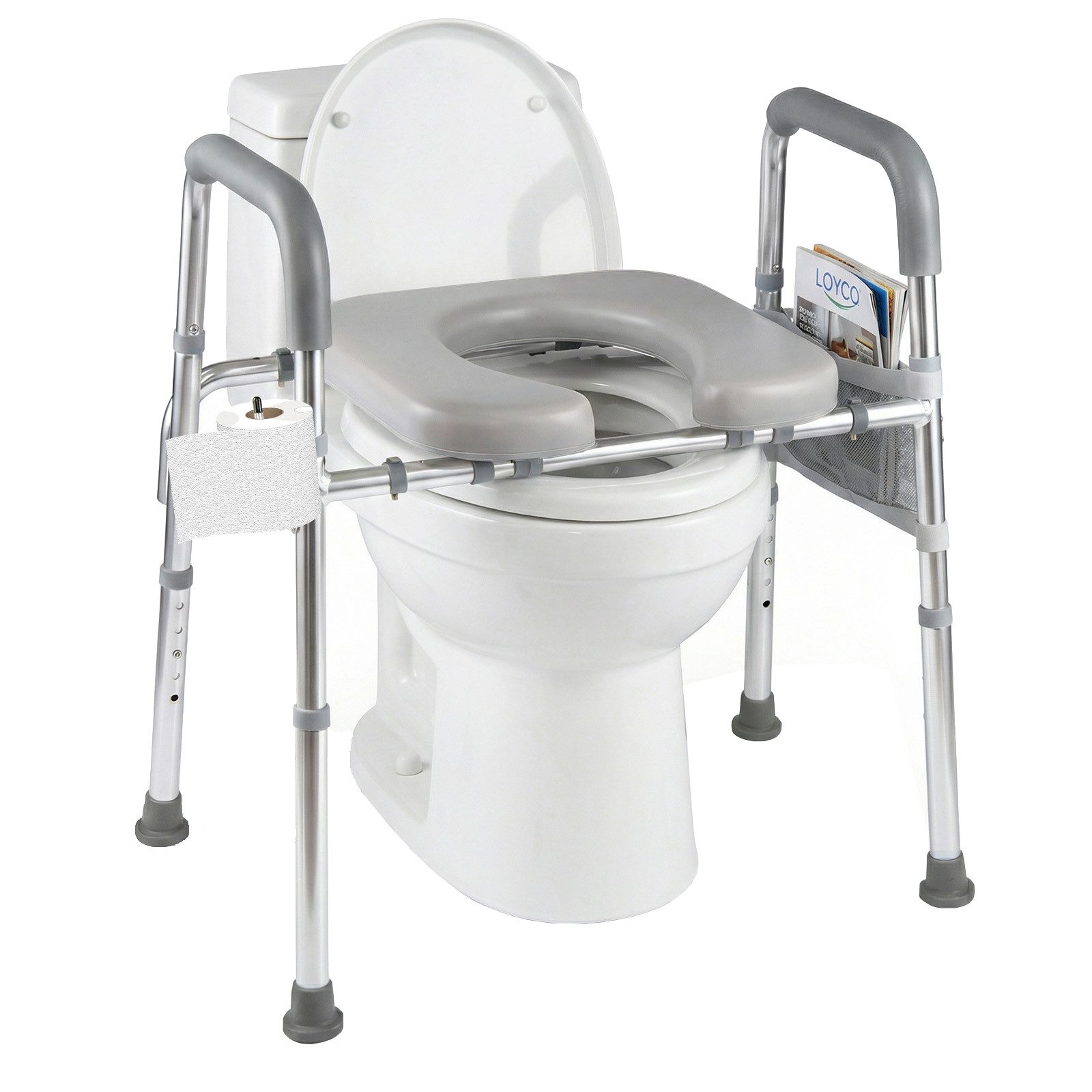 COSTWAY WC-Aufstehhilfe, belastbar bis 136 kg, Mit Griffen, gepolstertem Sitz, 5-fach höhenverstellbar