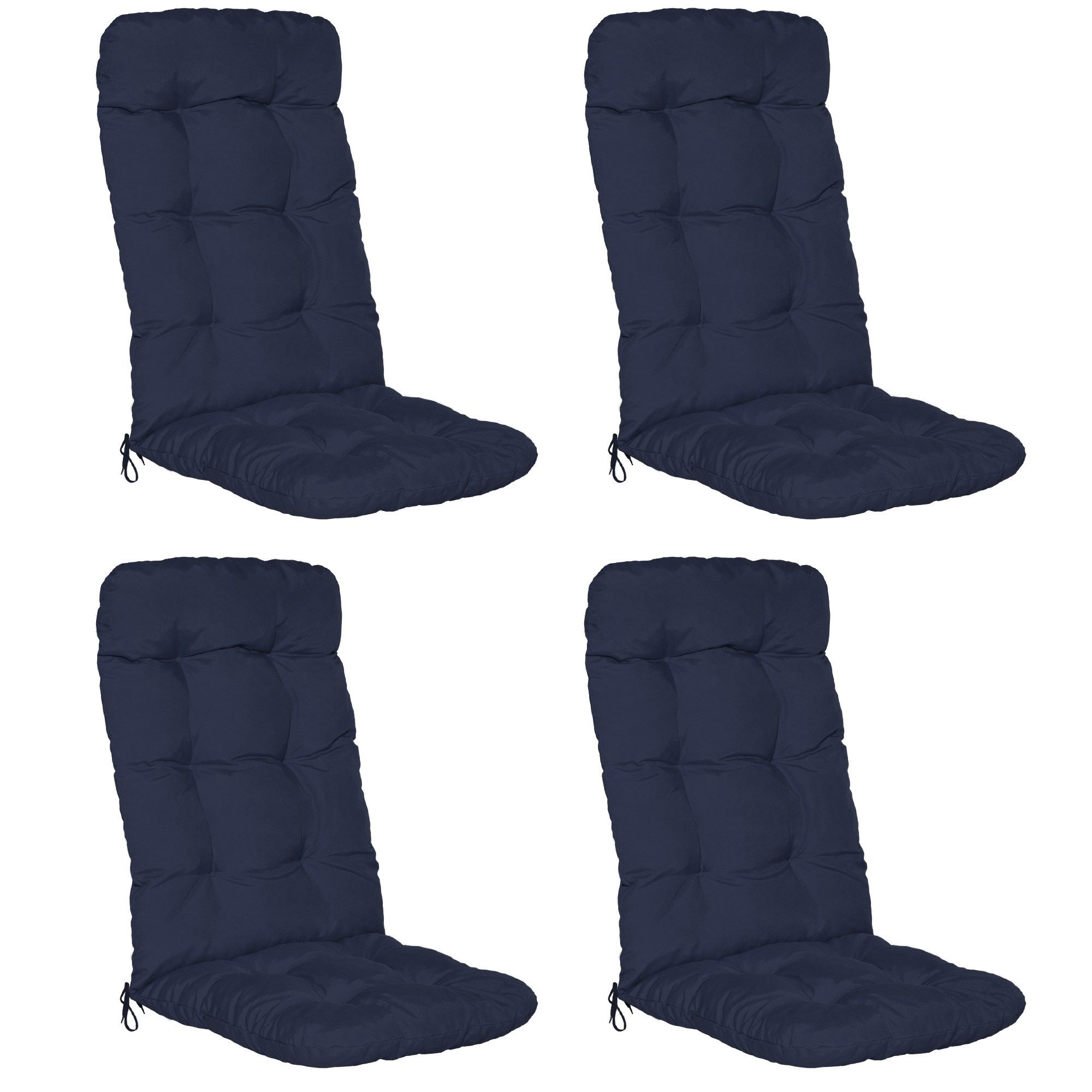 Beautissu Hochlehnerauflage 4er Set Hochlehner Auflagen Flair HL, 120x50x8cm, Dunkelblau, Sitzpolster Set für Gartenstühle Outdoor – Stuhlkissen für Hochlehner