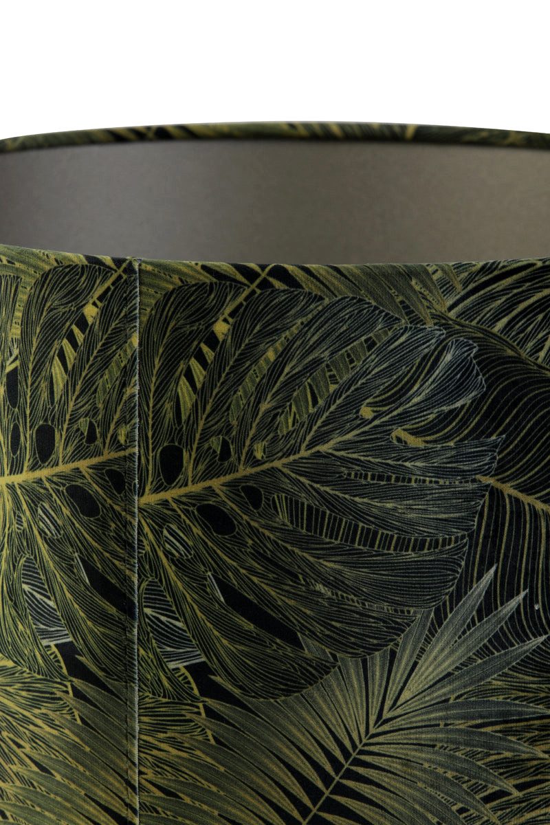 Dirk Davids Leuchten GmbH Lampenschirm Lampenschirm Zylinder Velours Tropical Grün Monstera Blatt 30-30-21cm, Hochwertiger Veloursstoff