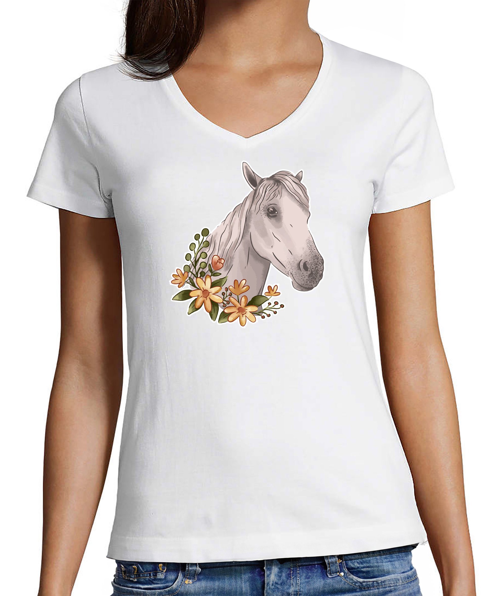 MyDesign24 T-Shirt Damen Pferde Print Shirt günstig online kaufen