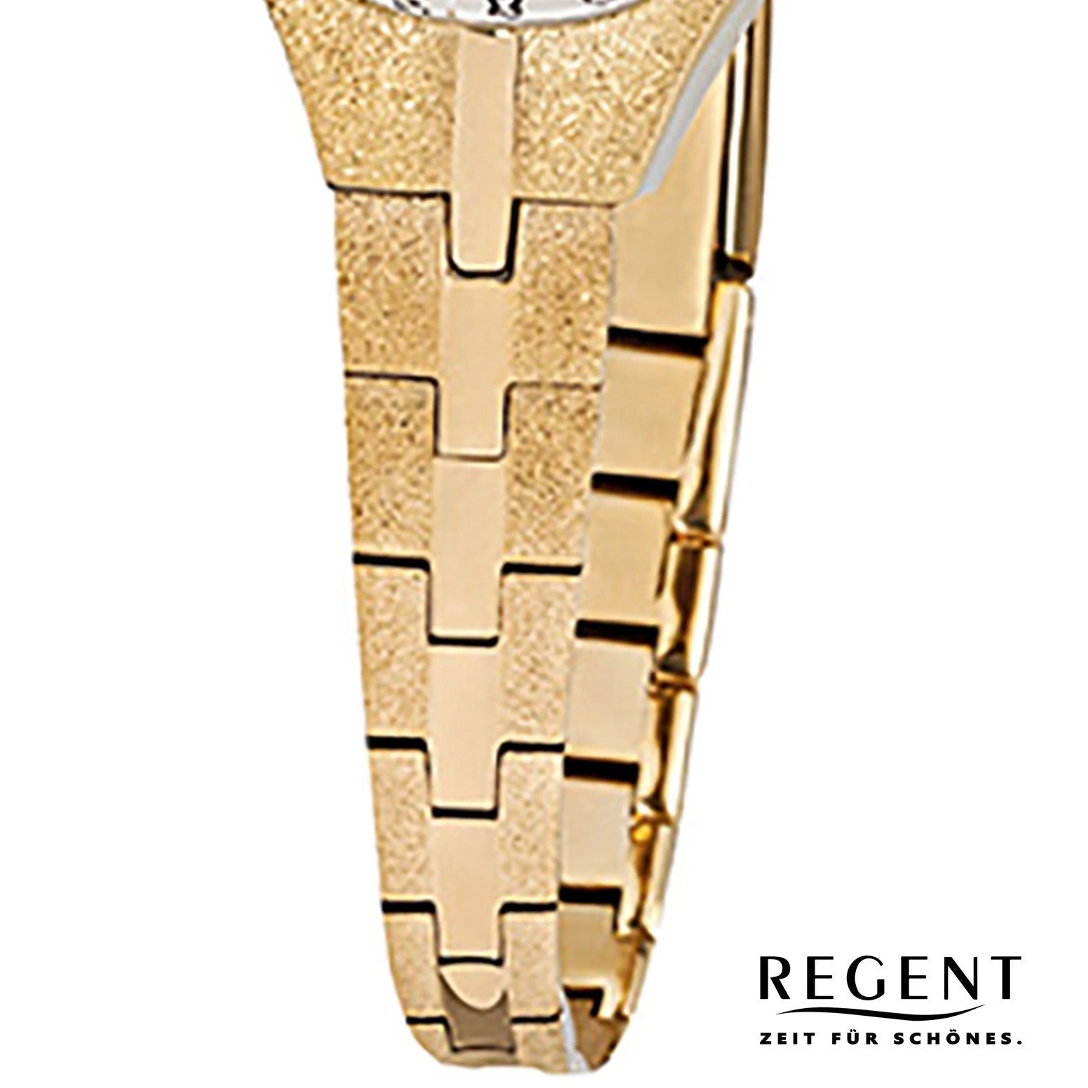 Damen eckig, Regent F-308, (ca. klein Regent Edelstahl, Analog 18x23mm), Quarzuhr gold Armbanduhr ionenplattiert Damen-Armbanduhr