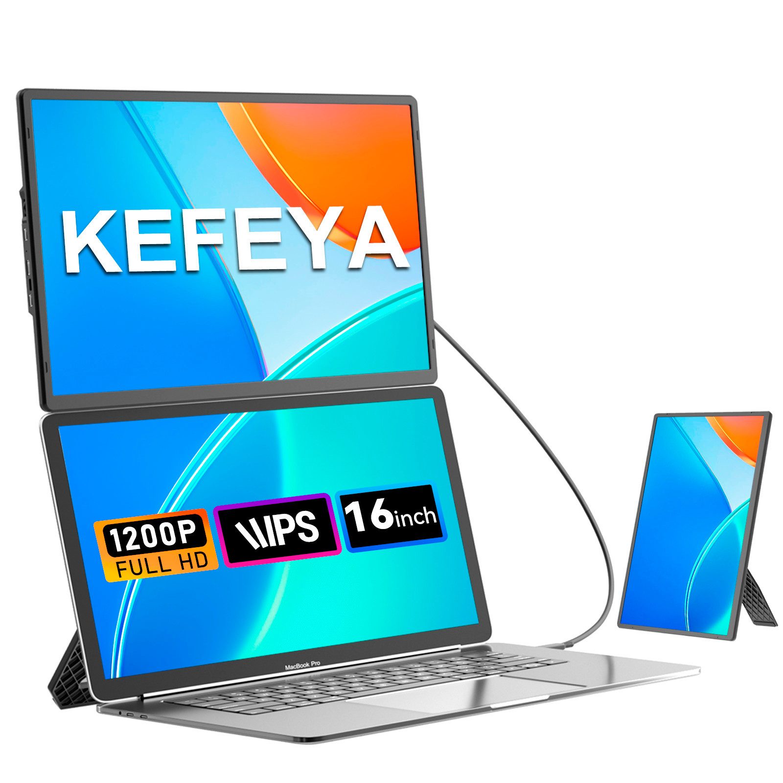 KEFEYA Laptop Bildschirm Erweiterung Laptop-Bildschirm-Extender Dual Display Portabler Monitor (36 cm/16 ", 1920 × 1200 px, Full HD, 60 Hz, HDR, Magnetischer & abnehmbarer Ständer, 1,27kg, für 13-17,3'' Bildschirm)