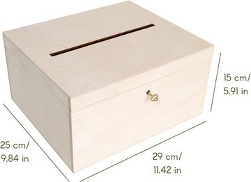 Creative Deco Aufbewahrungsbox Holzkiste Kartenbox Hochzeit 29x25x15 cm Holzbox mit Schlitz, Schloss und Schlüssel