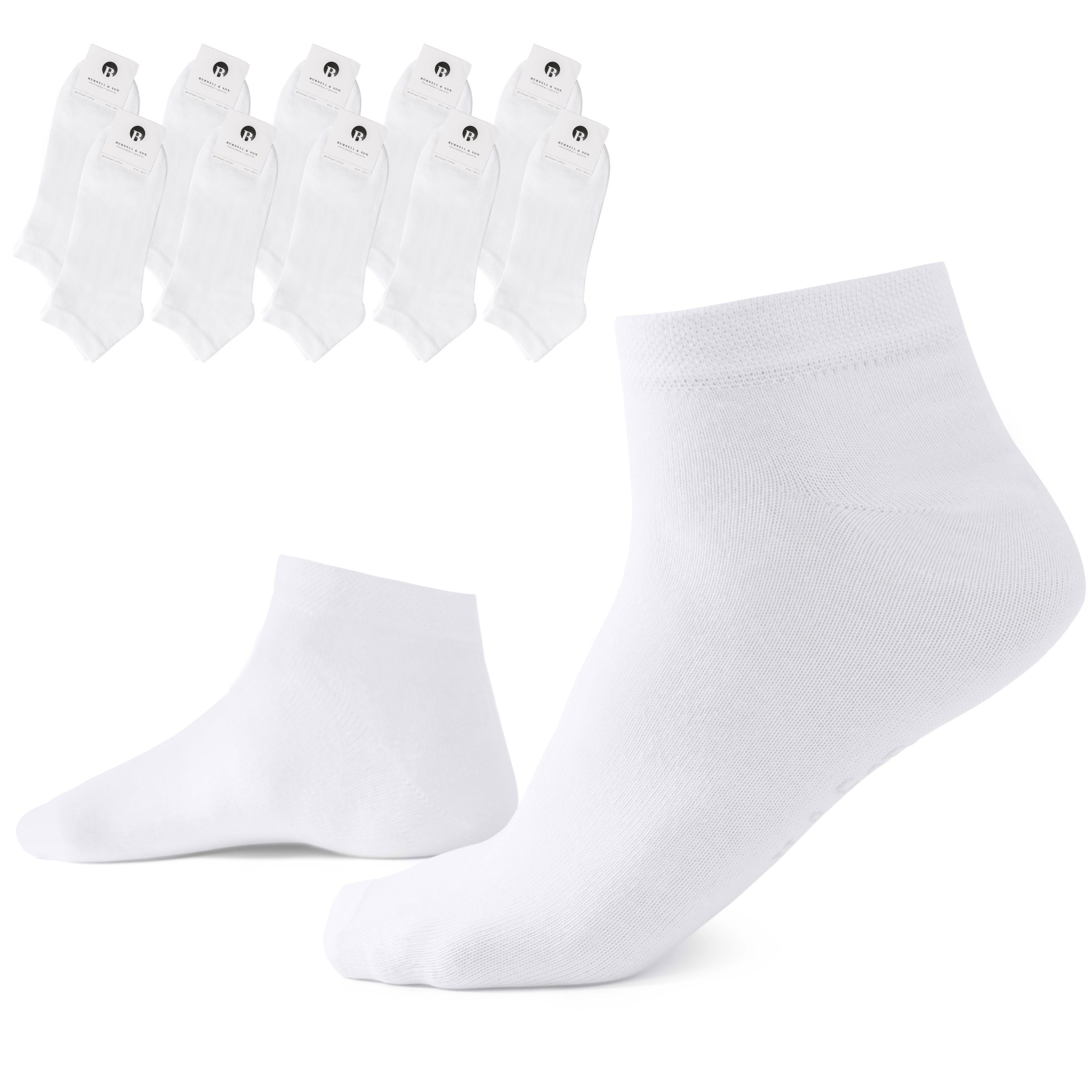 & Baumwolle Burnell 10x Damen Sneakersocken Son Sneaker Weiß mit für Komfortbund aus & 10-Paar) (Beutel, Herren Socken