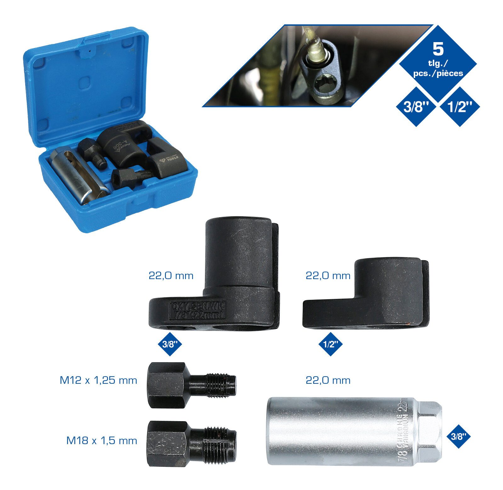 Brilliant Tools Stecknuss, 5-St., LambdasondenSatz, 5-teilig