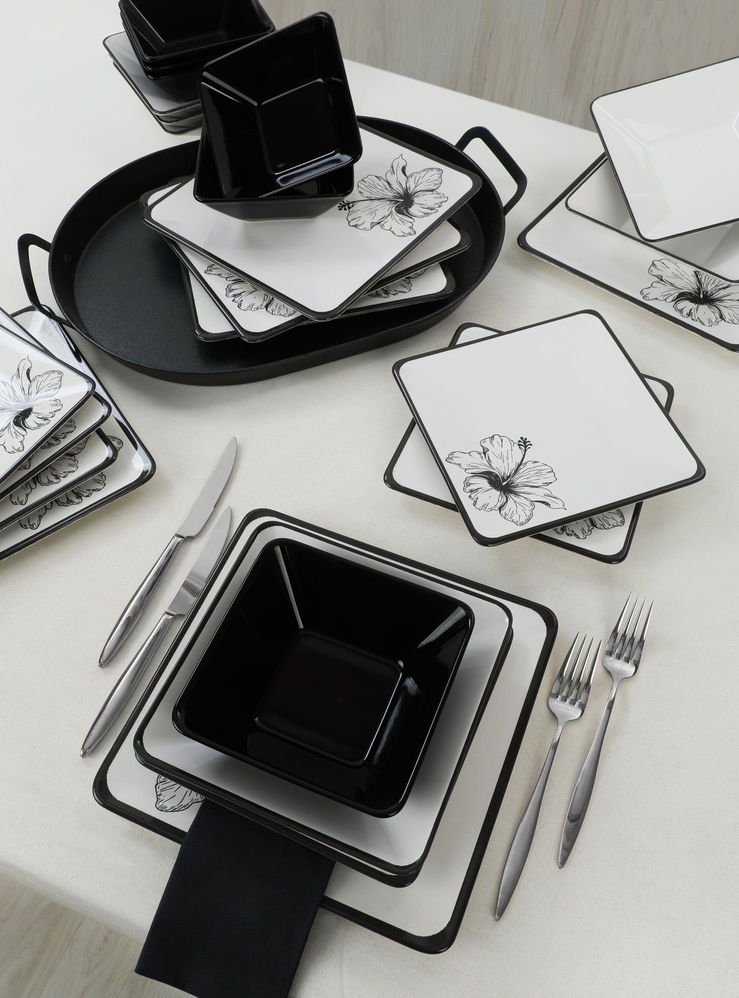 Hermia Concept Teller-Set KRM1662, Schwarz,Weiß, Essservices, 100% Keramiksteinzeug
