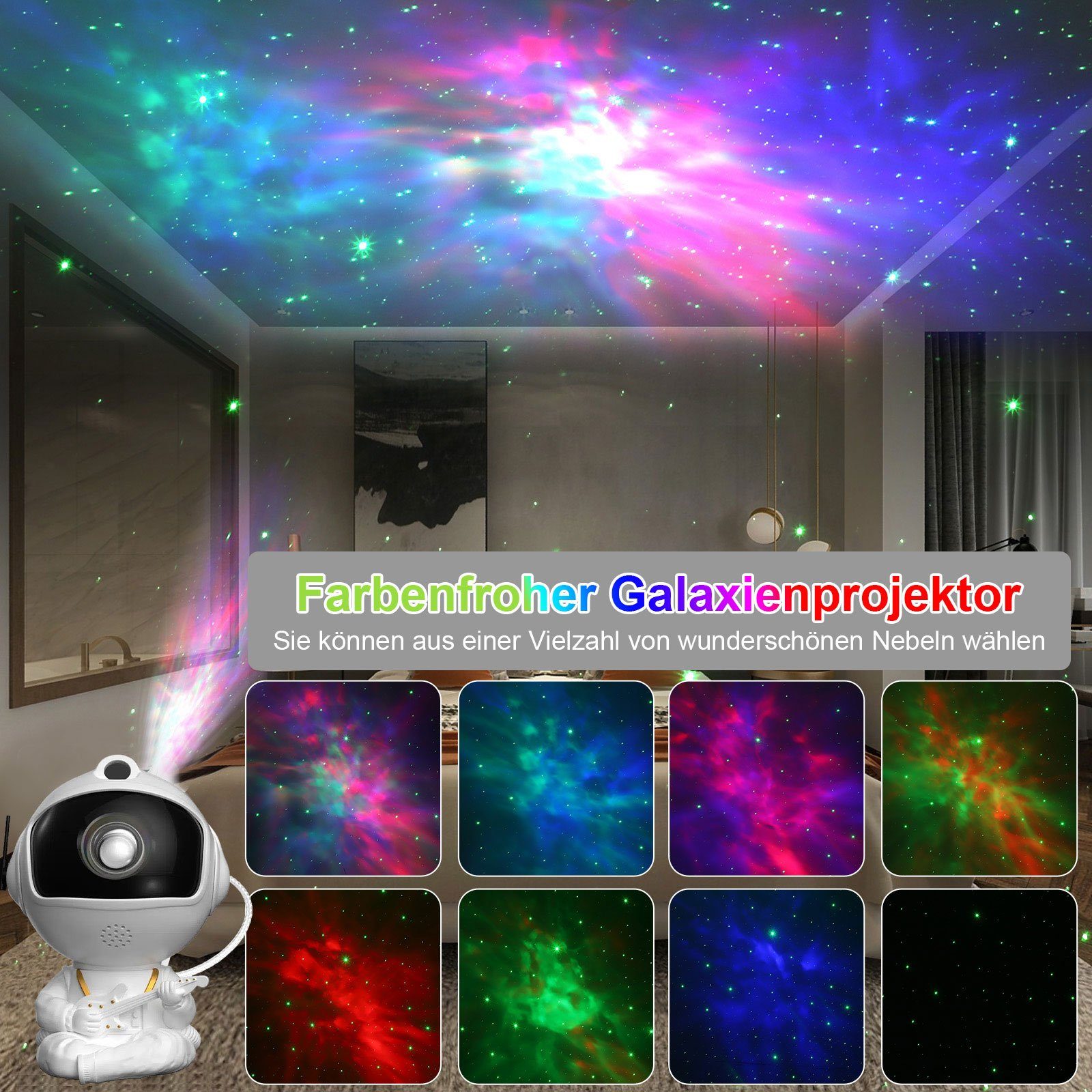 Sunicol LED-Sternenhimmel Astronaut,Galaxie Projektor Stern Nachtlicht, für  Kinderzimmer, Rot, Blau, Grün, Grünes Punktlicht