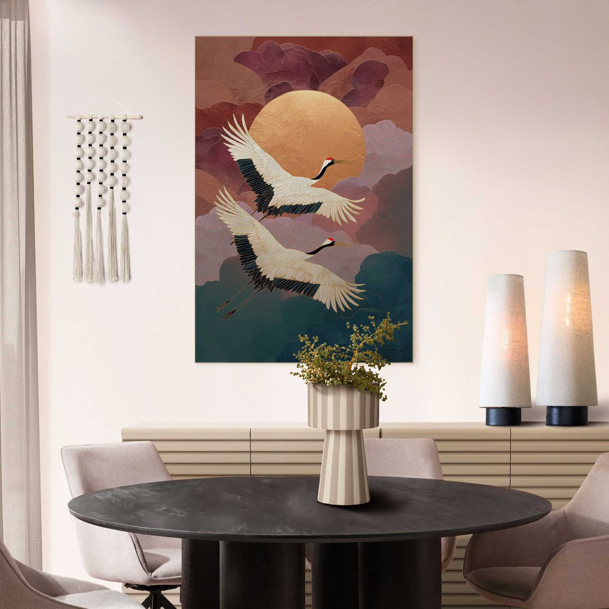 Reinders! Wandbild Fliegende Kraniche, Tiere (1 St), Wohnzimmer - Rot - MDF - Tiere - 90x60 cm