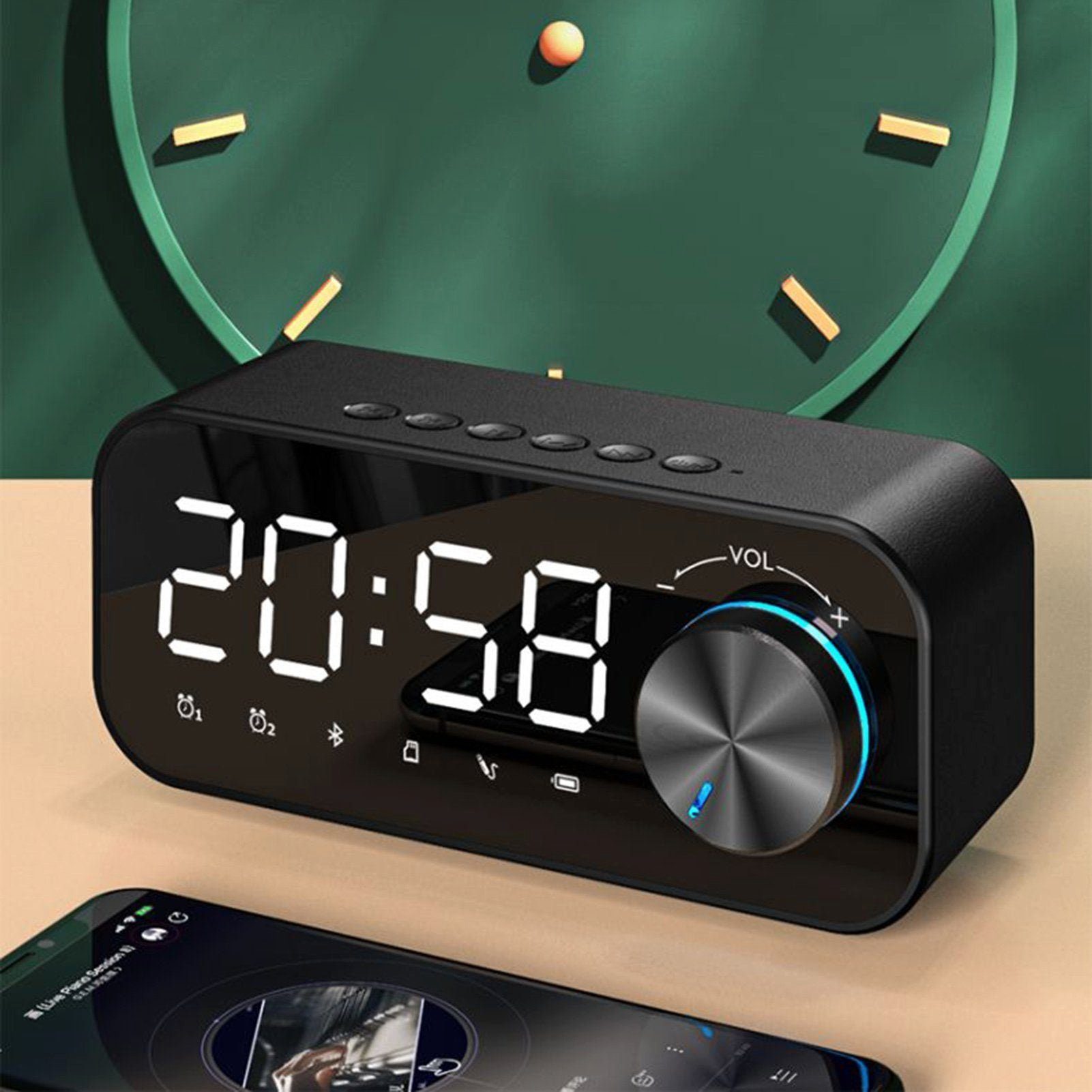 mit Alarm-LED-Anzeige Wecker und den Zeit- Bluetooth-Lautsprecheruhr Weiß Schreibtisch Wecker AUKUU für Digitaler Radio-Wecker Spiegelfläche und