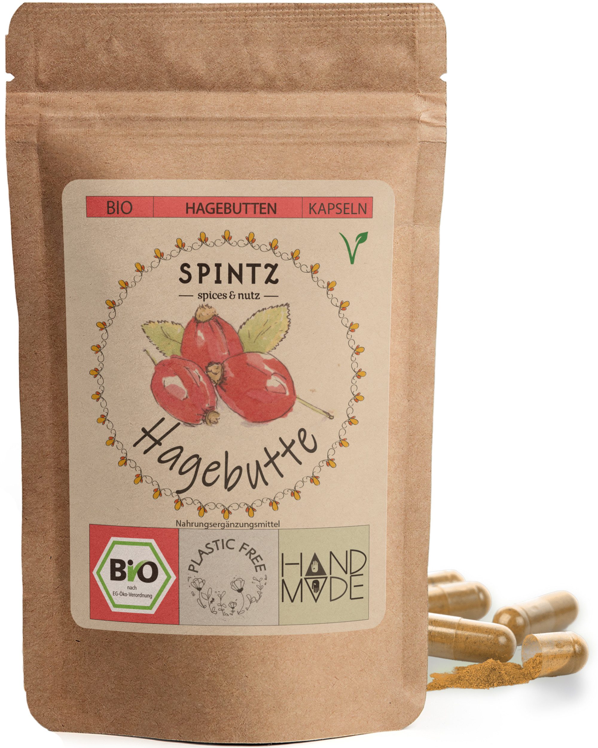 SPINTZ Bio Hagebutten Kapseln 210 Stk 2x3 Kapseln (3g Hagebutten Pulver) täglich mit ausreichend Flüssigkeit einnehmen, 1 er 210 St., 135 g