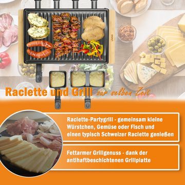 LIVOO Raclette LIVOO Raclette Grill für 8 Personen Bambus Raclettegrill 1200 W DOC257, 8 Raclettepfännchen, 1200,00 W, 8 Holzspatel, Thermostat, Anti-Rutsch-Füße, abnehmbare Grillplatte