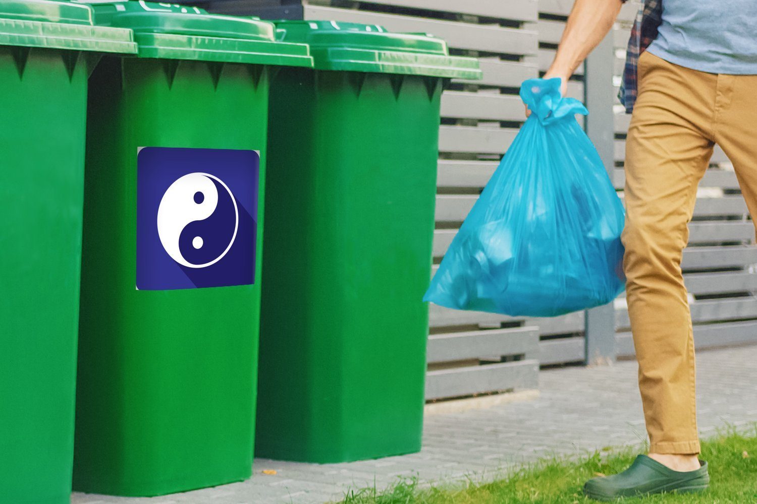 MuchoWow Eine Mülleimer-aufkleber, Wandsticker Illustration dunkelblauen Yin und Yang St), (1 Logos Mülltonne, Container, eines Sticker, Abfalbehälter