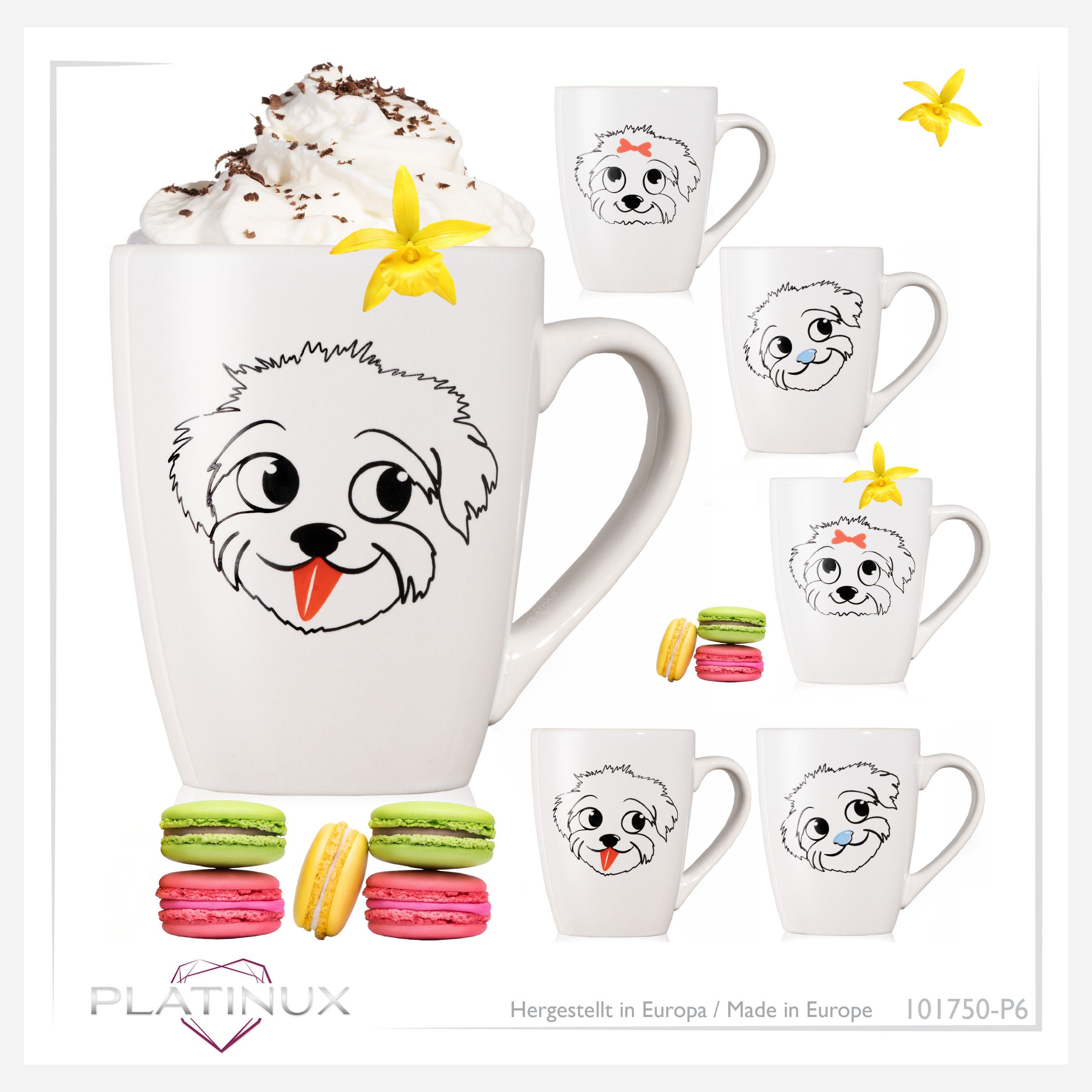 Tasse Keramik, PLATINUX Motiv Hund Teebecher Tasse Hunde Teetasse 250ml Kaffeebecher Kaffeetassen, mit