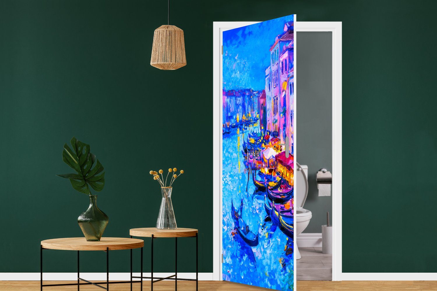 MuchoWow Türtapete Malerei Türaufkleber, - cm (1 75x205 Boot Italien - bedruckt, - Architektur, Wasser für Matt, Tür, St), Fototapete 