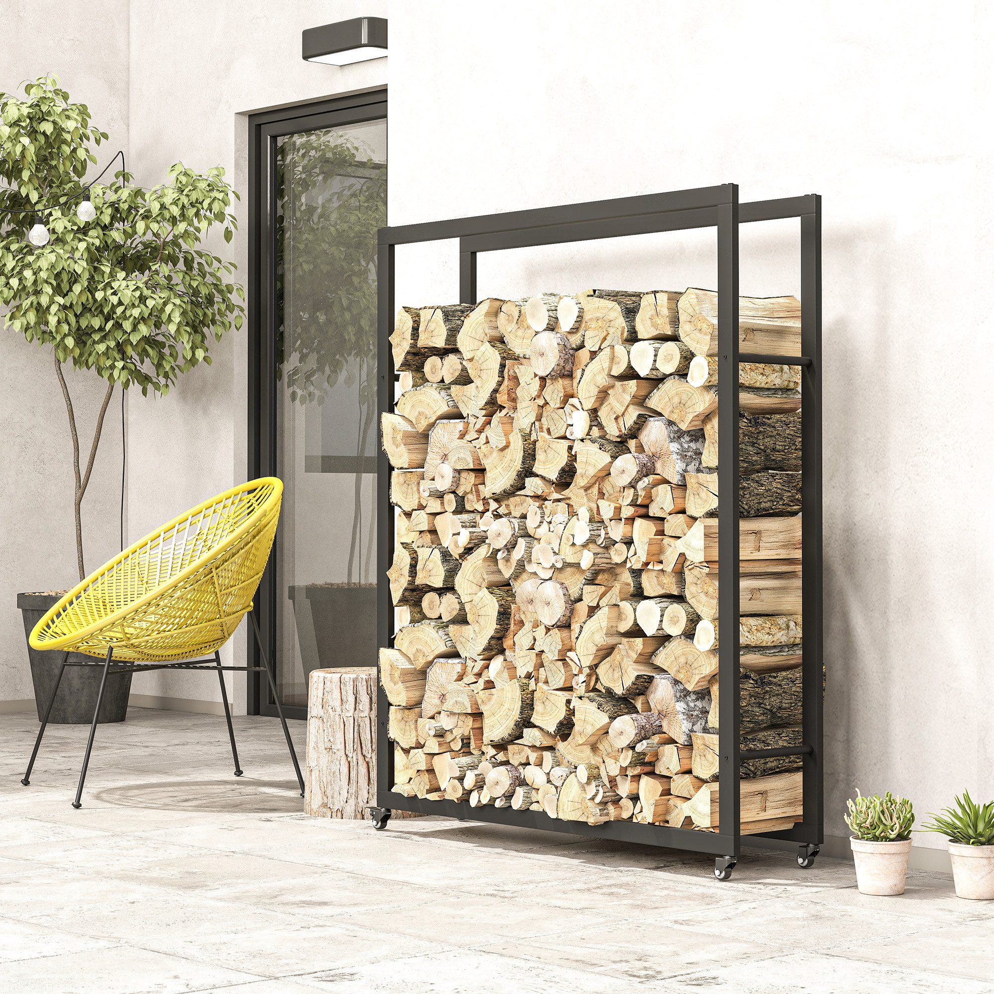 Outsunny Kaminholzregal Brennholzregal mit Rollen, BxTxH:120x32x151 günstig online kaufen