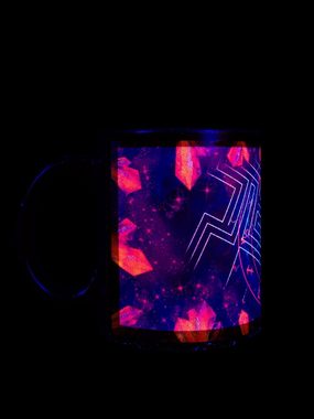 PSYWORK Tasse Fluo Cup Neon Motiv Tasse "Zodiac Signs Lines", Keramik, UV-aktiv, leuchtet unter Schwarzlicht