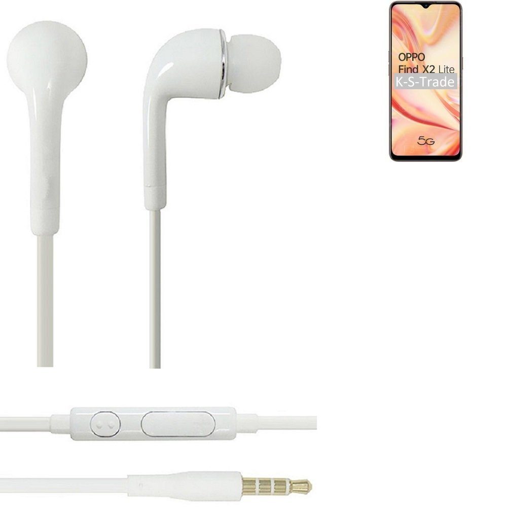 K-S-Trade für Oppo Find X2 Lite In-Ear-Kopfhörer (Kopfhörer Headset mit Mikrofon u Lautstärkeregler weiß 3,5mm)