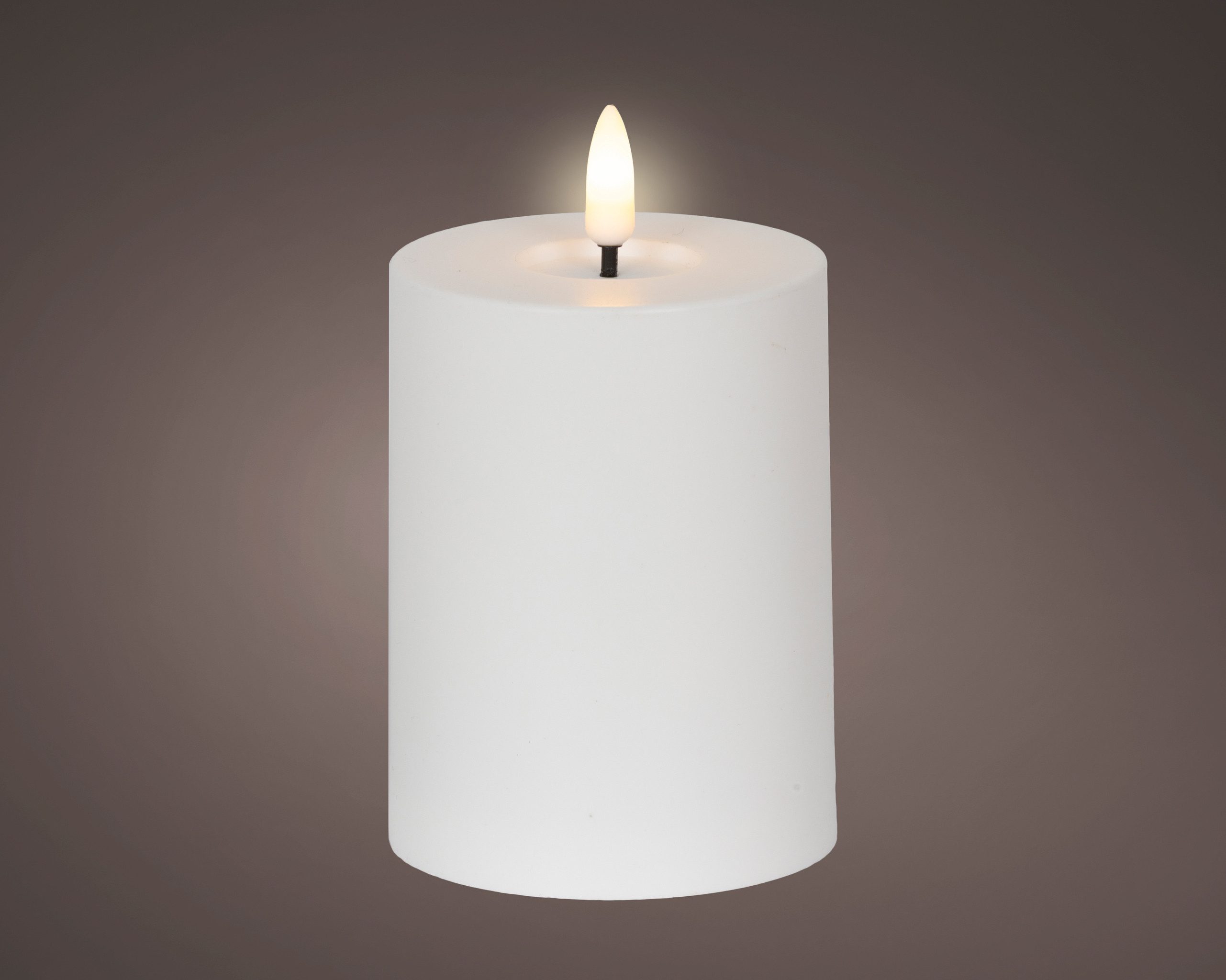 Lumineo LED-Kerze, LED Kerze 7,5x12cm mit Timer Outdoor Kunststoff Weiß / Warmweiß